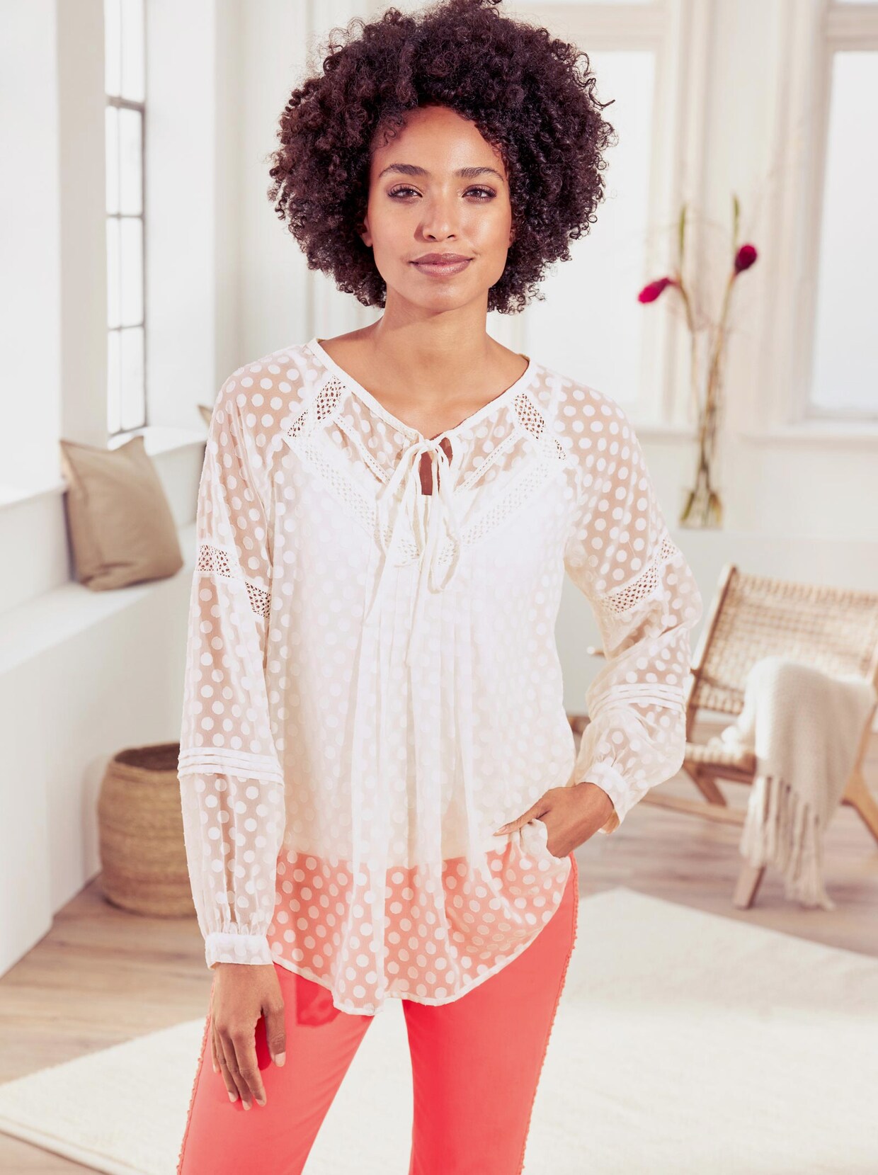 Linea Tesini Bluse - ecru-getupft