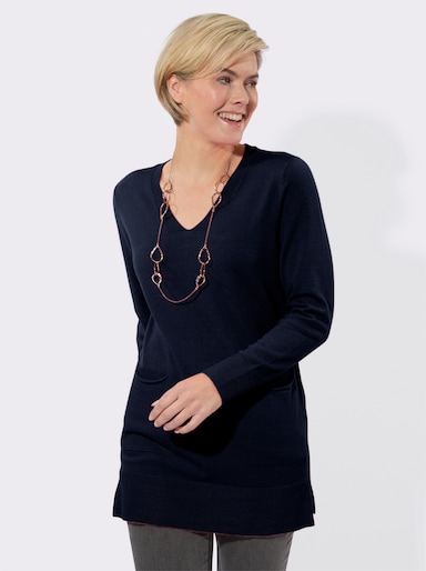Longpullover mit V-Ausschnitt - marine