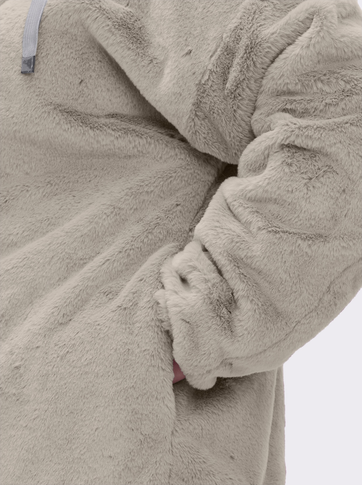 Fellimitatjacke mit Gummizug an Ärmeln und Saum - hellgrau