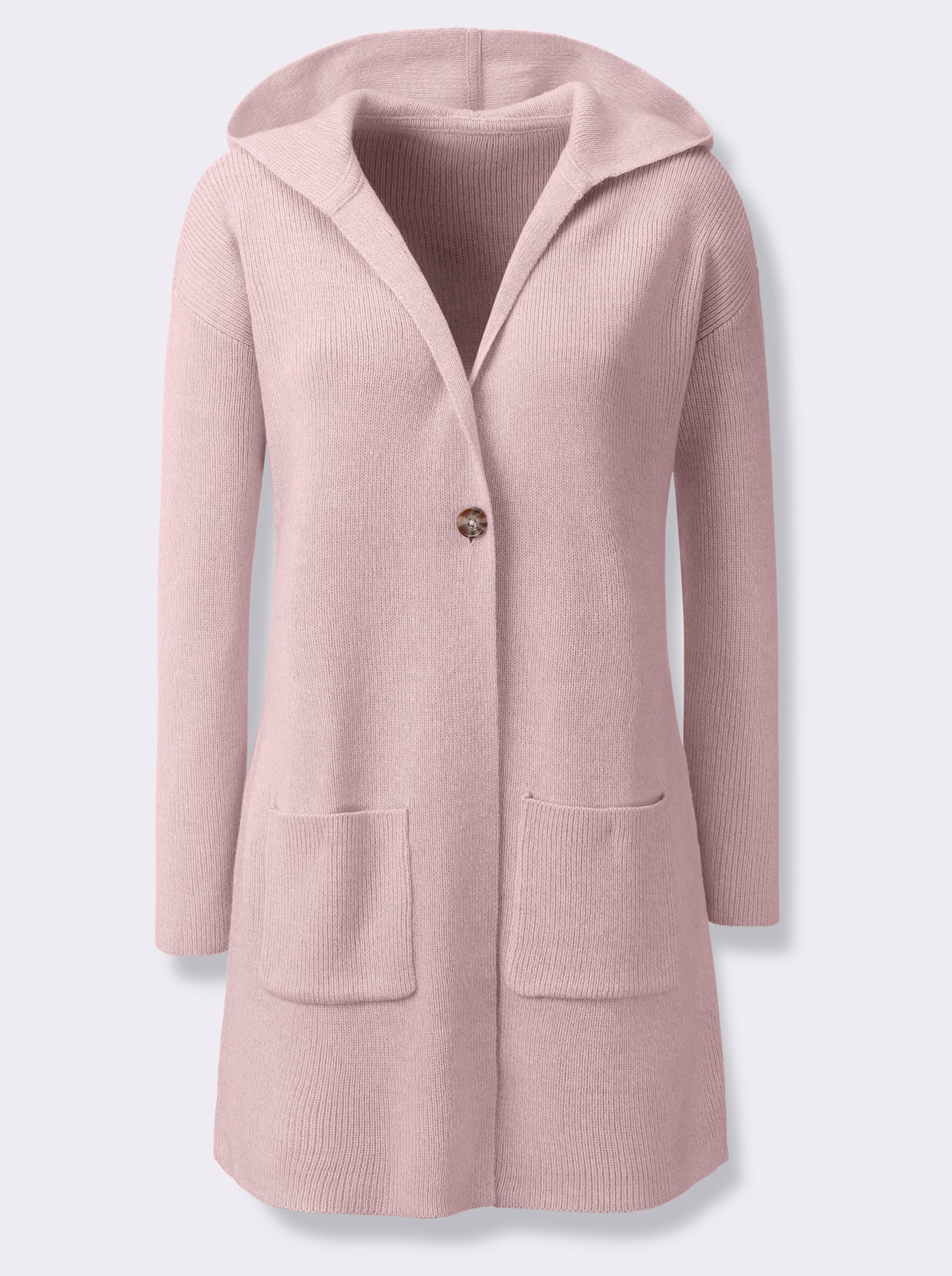 Dlouhý pletený kabátek s kapucí - růžová-šampaňská-melír