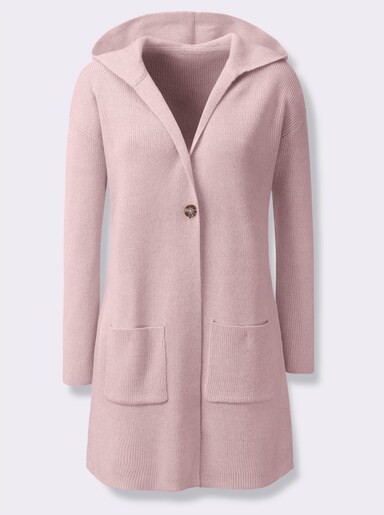 Longstrickjacke mit Kapuze - rosé-champagner-meliert
