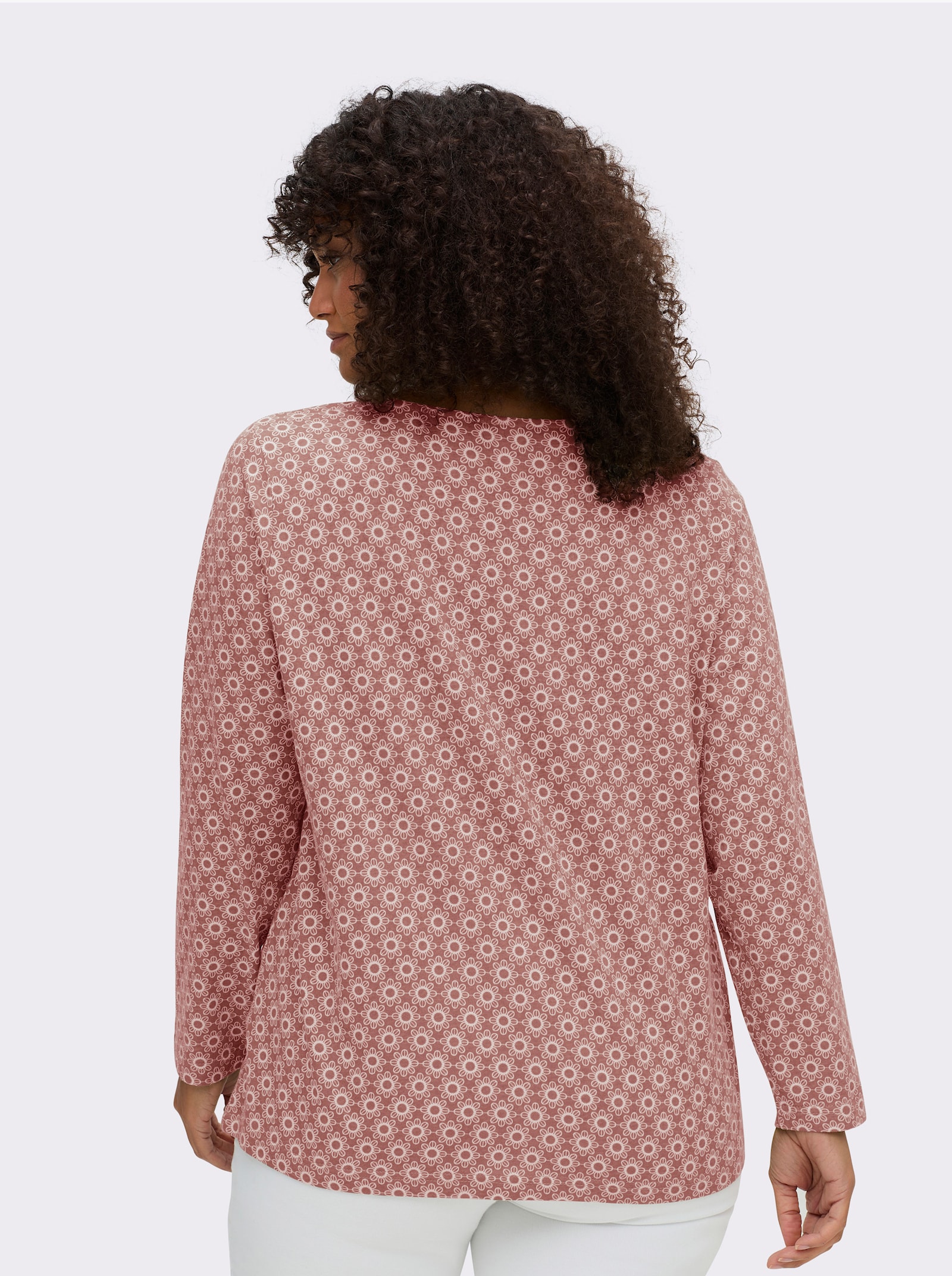 Langarmshirt im Minimal-Dessin - rosenholz-ecru-bedruckt