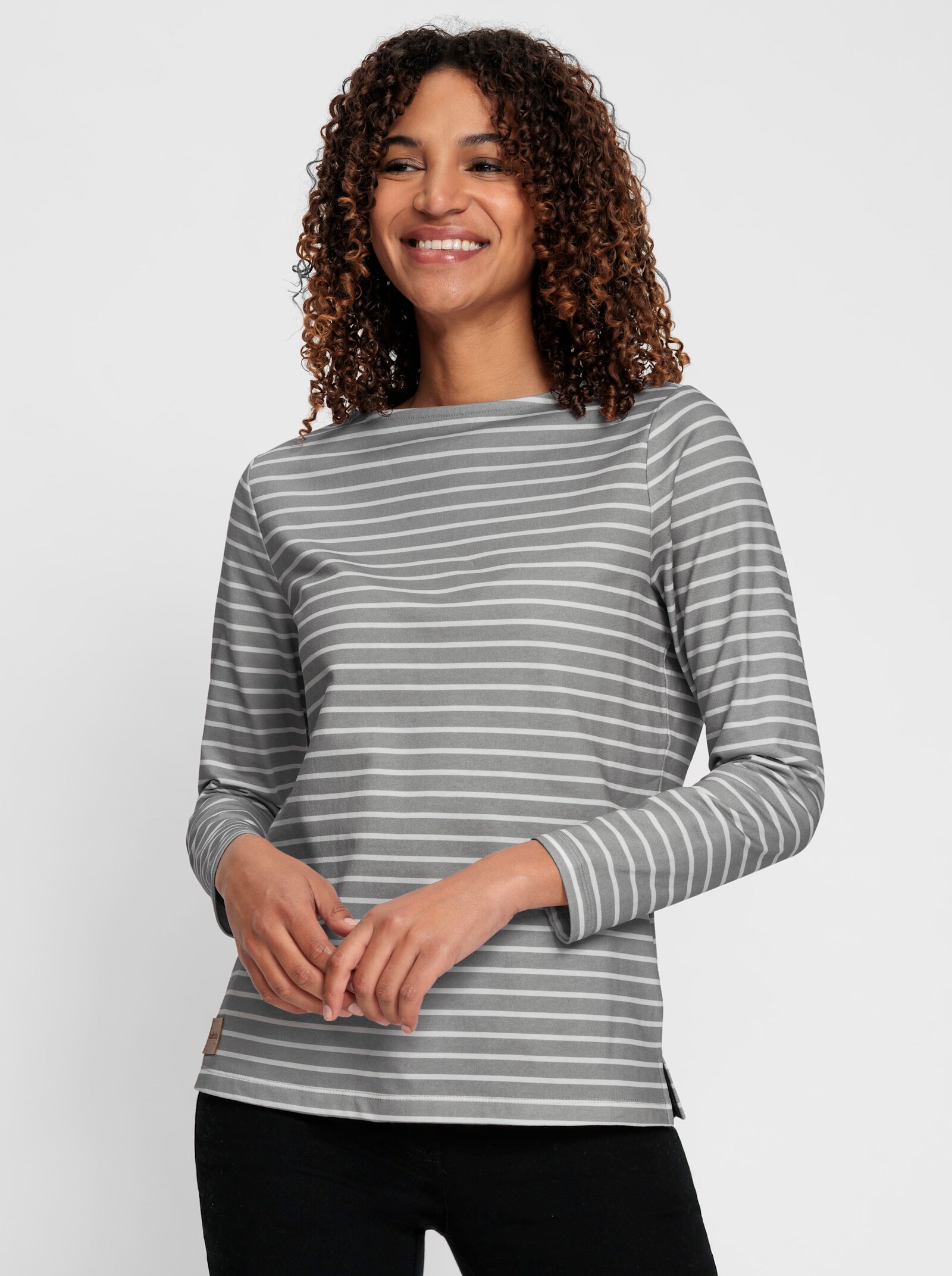 Sweatshirt im Ringel-Dessin - steingrau-ecru-geringelt