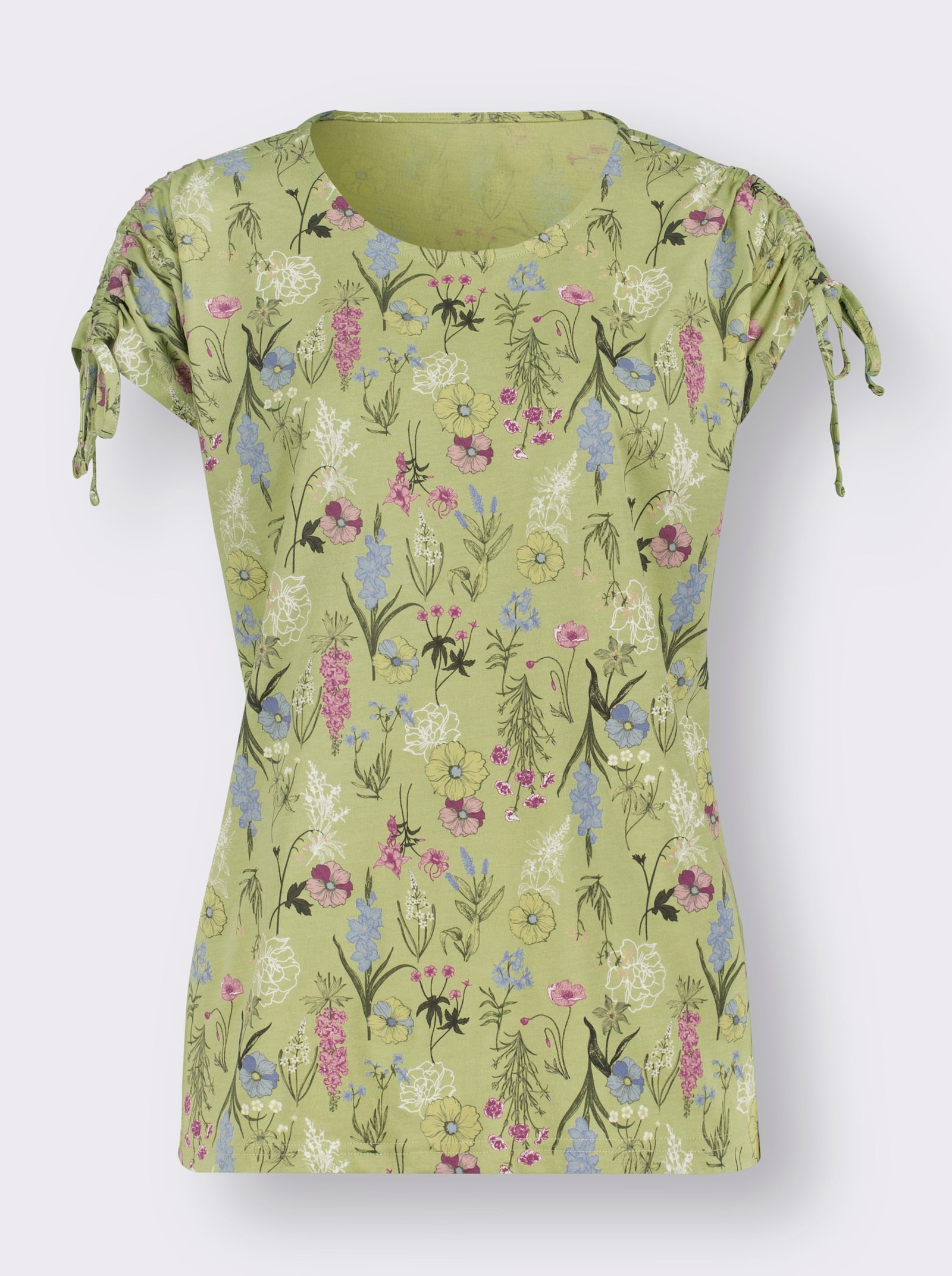 Tričko s krátkým rukávem a pásky na zavázání, s potiskem - světle zelená-khaki-potisk