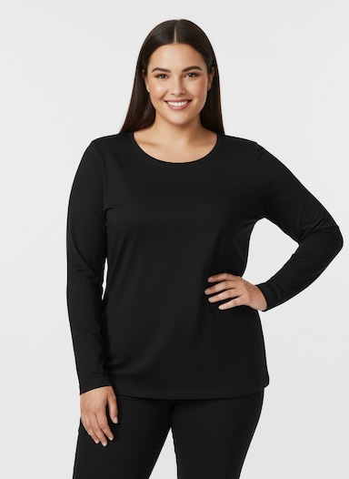 Rundhalsshirt mit zertifizierter Baumwolle - schwarz