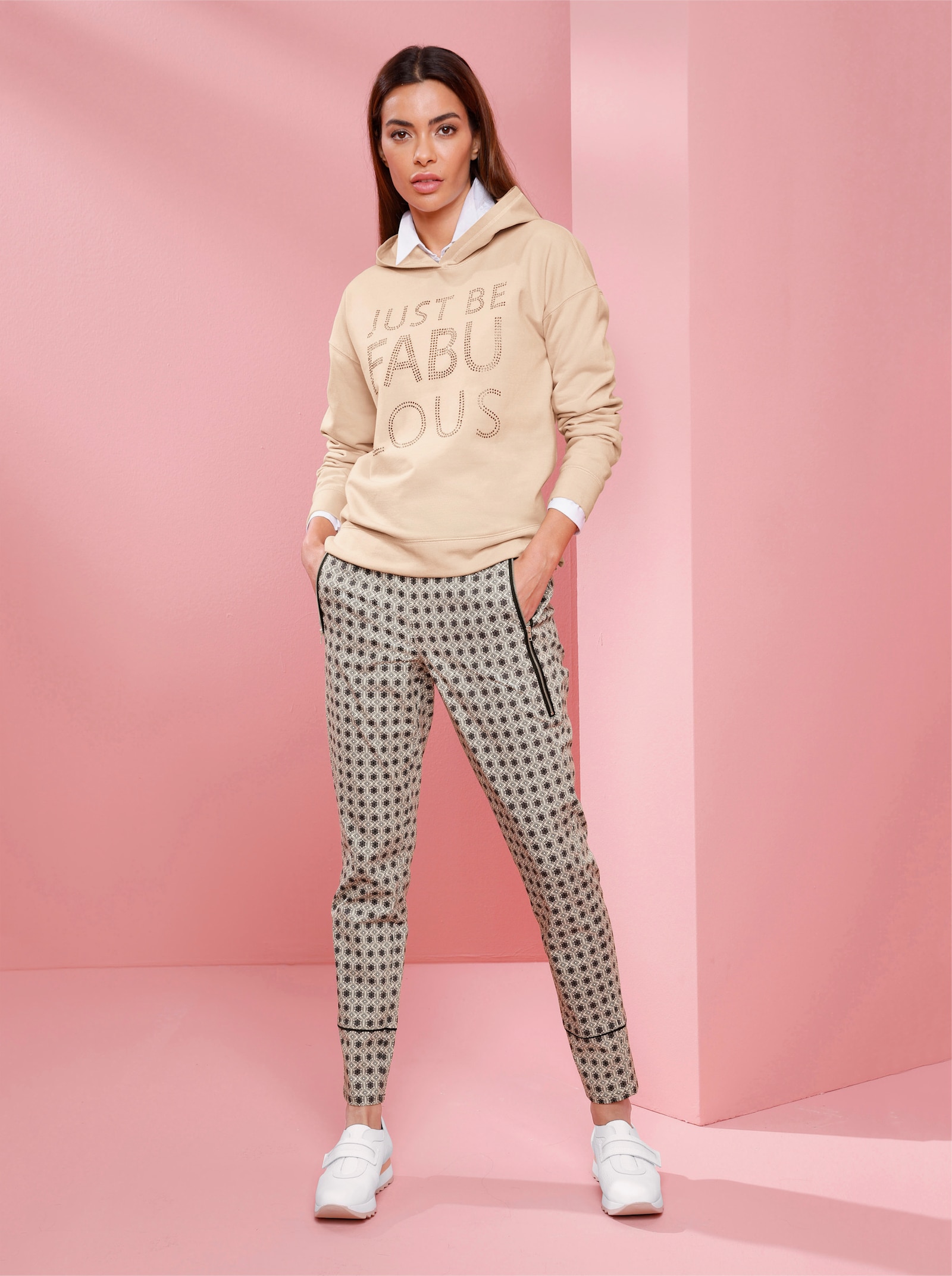 heine Druckhose mit Zipper-Taschen - schwarz-bedruckt