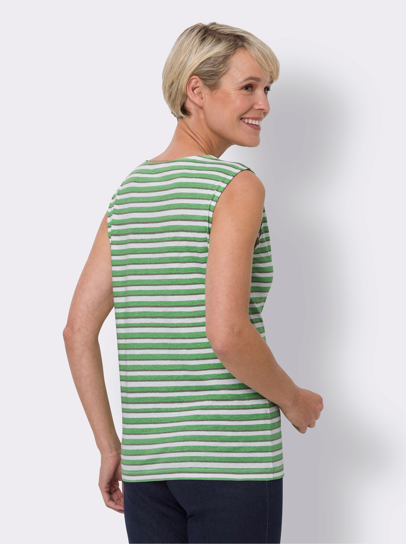 Shirttop met ronde hals - appelgroen/wit gestreept