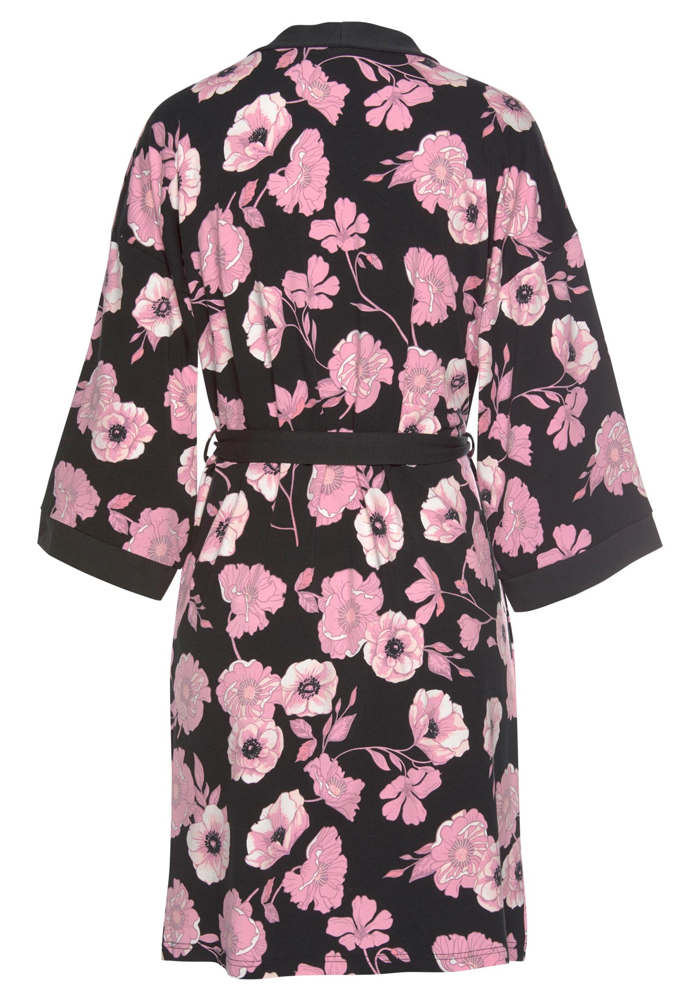 Damenmode Nachtwäsche & Homewear LASCANA Kimono in rosa-schwarz-gemustert 