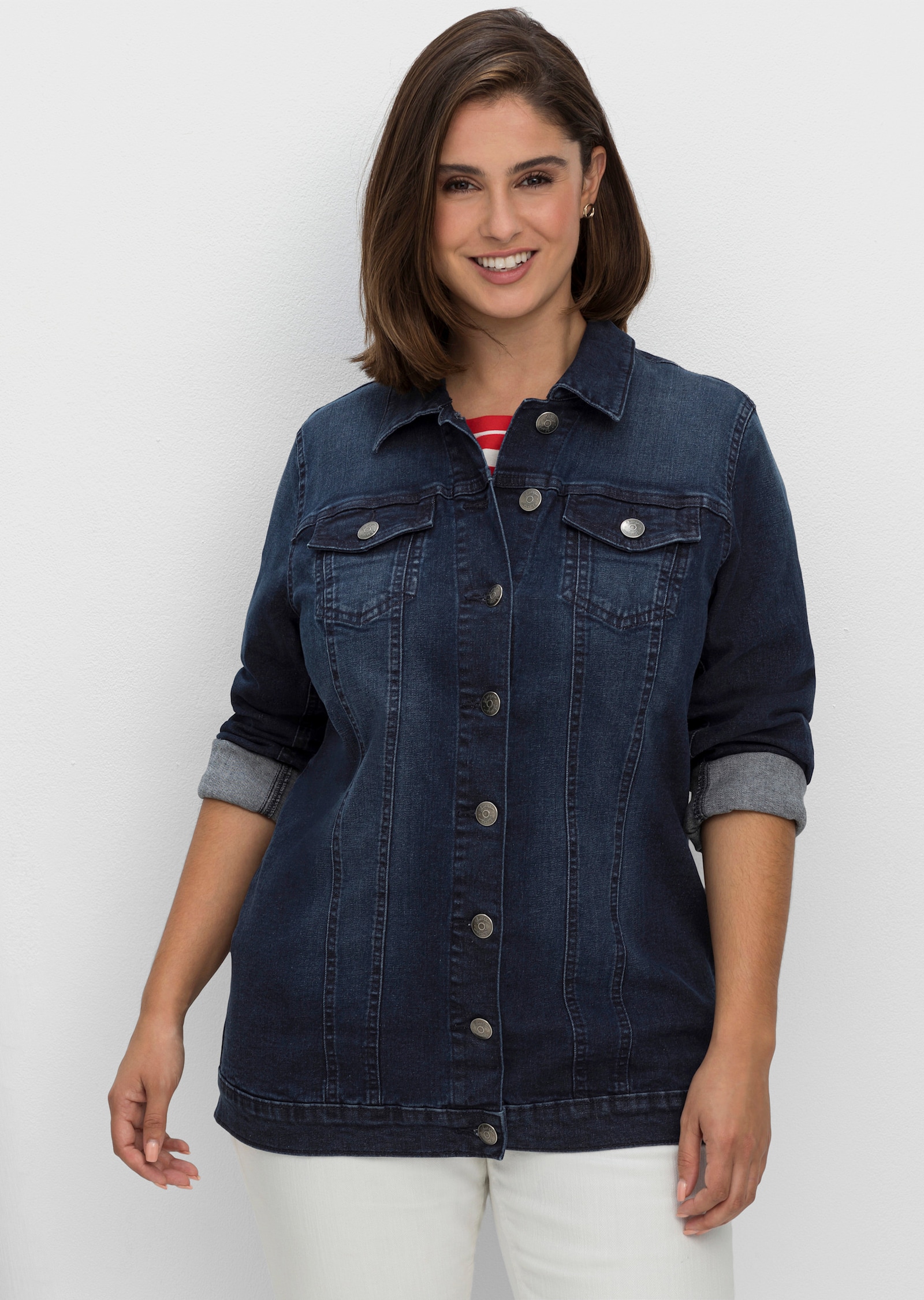 sheego Jeansjacke in taillierter Form - dark blue denim