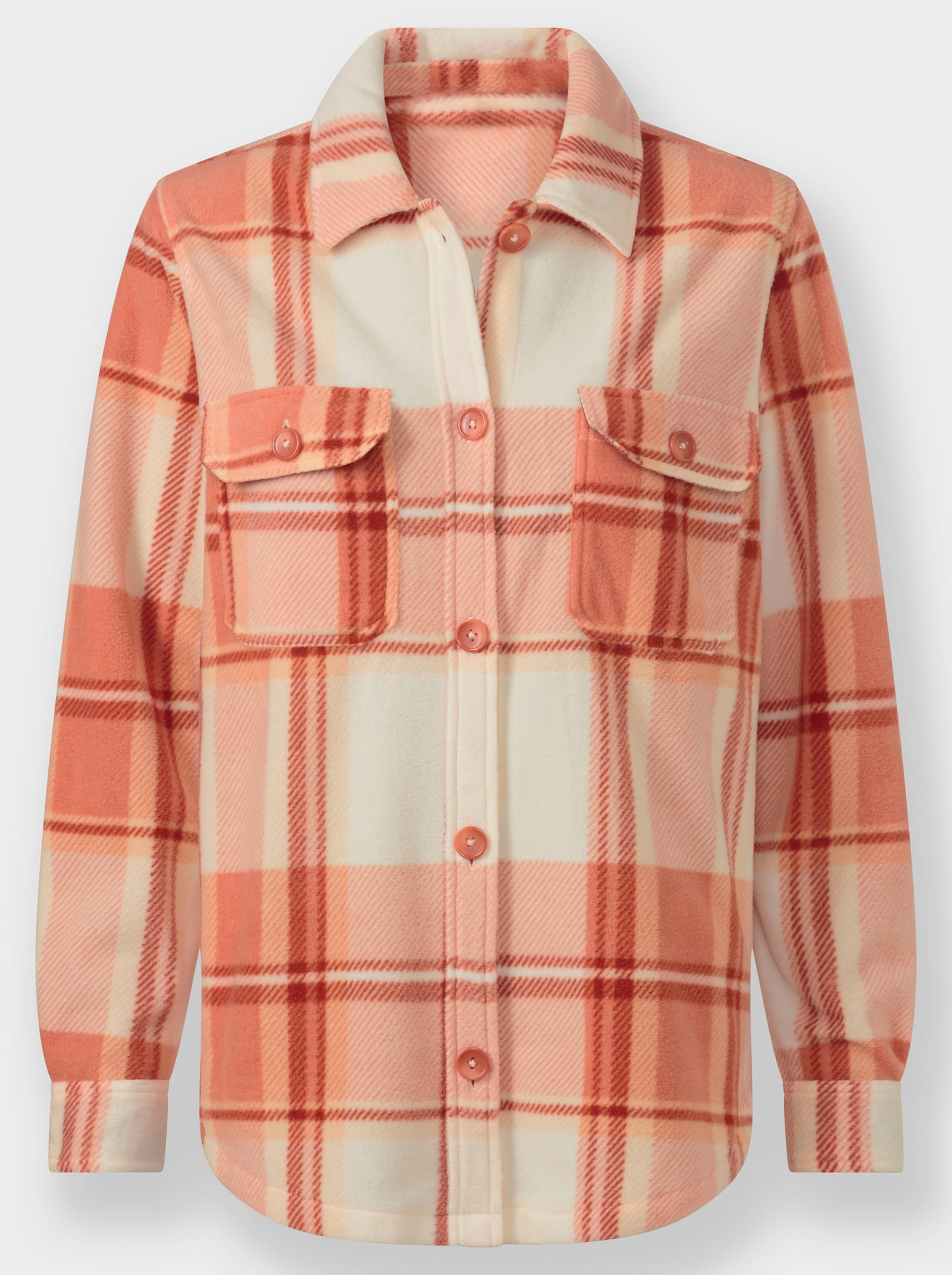 Fleecejacke mit Knöpfen in Horn-Optik - champagner-papaya-kariert