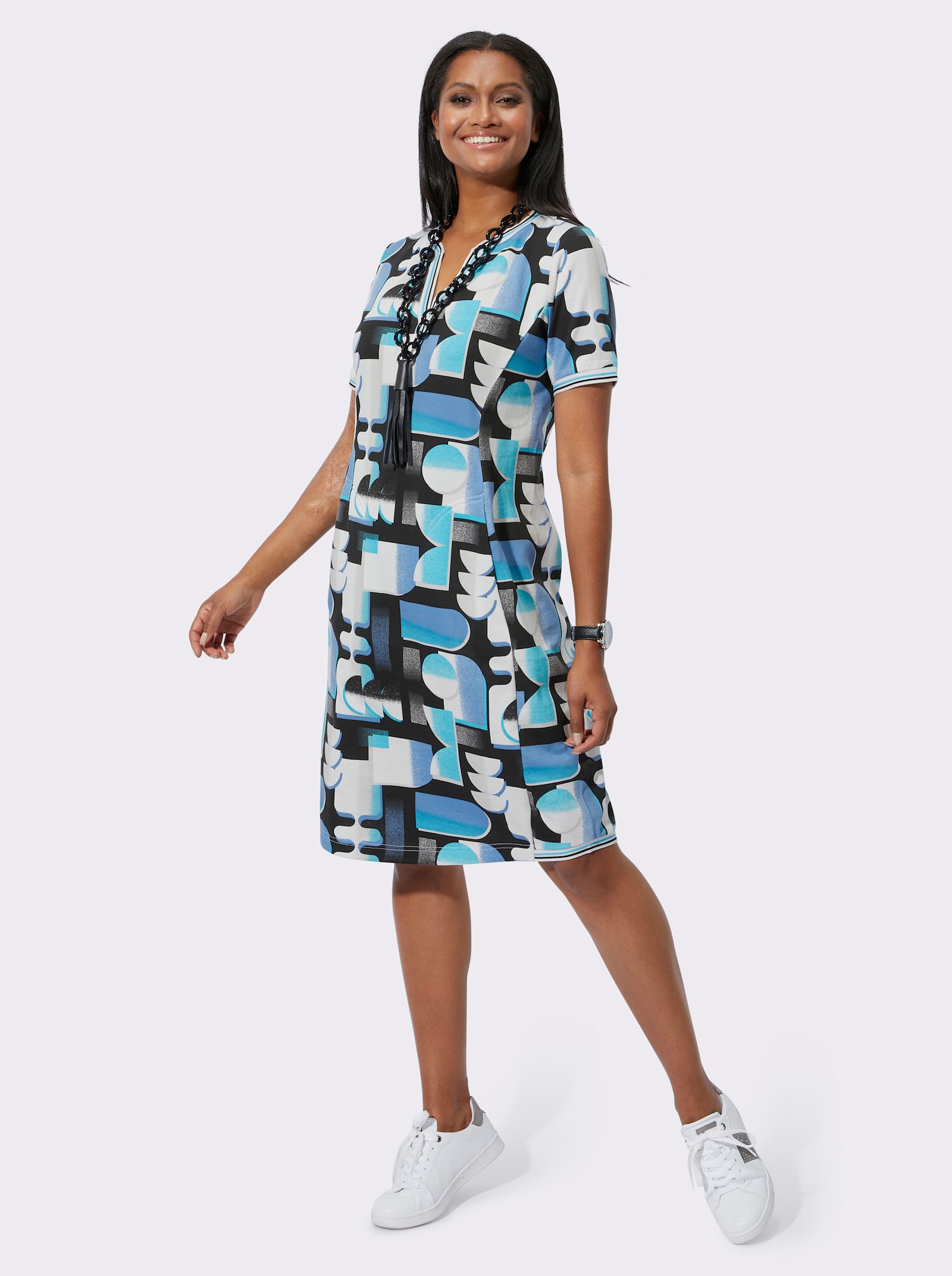 Robe légère en qualité sweat imprimée - turquoise-noir imprimé