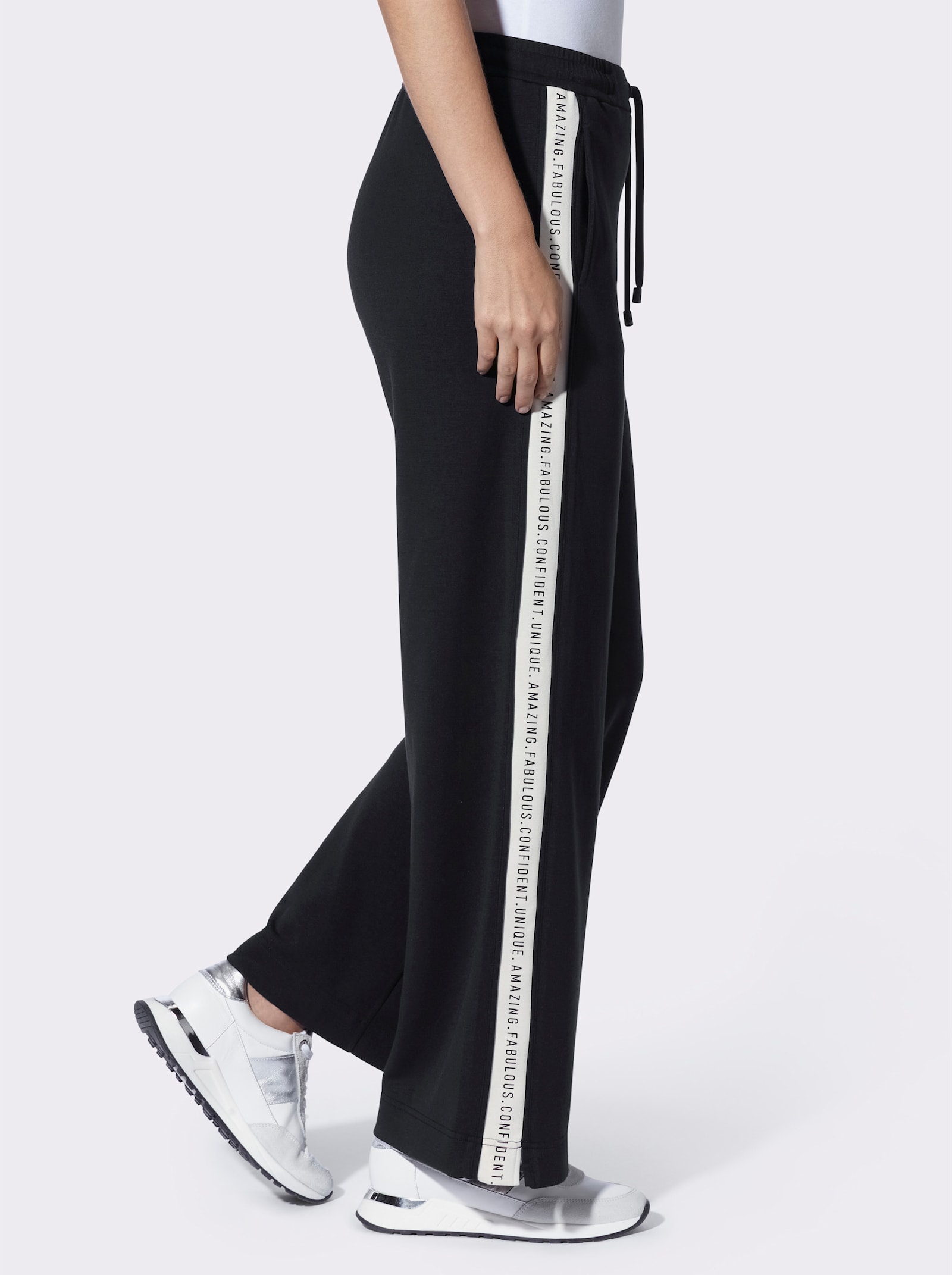 heine Pantalon en jersey à rayures galons - noir