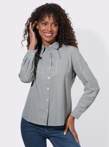  Karobluse mit Brusttaschen - khaki-weiß-kariert