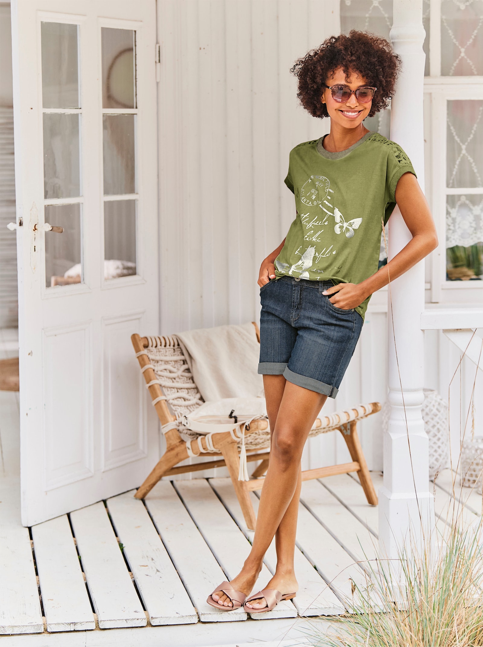 heine Kurzarmshirt mit Glanz-Details - schilf