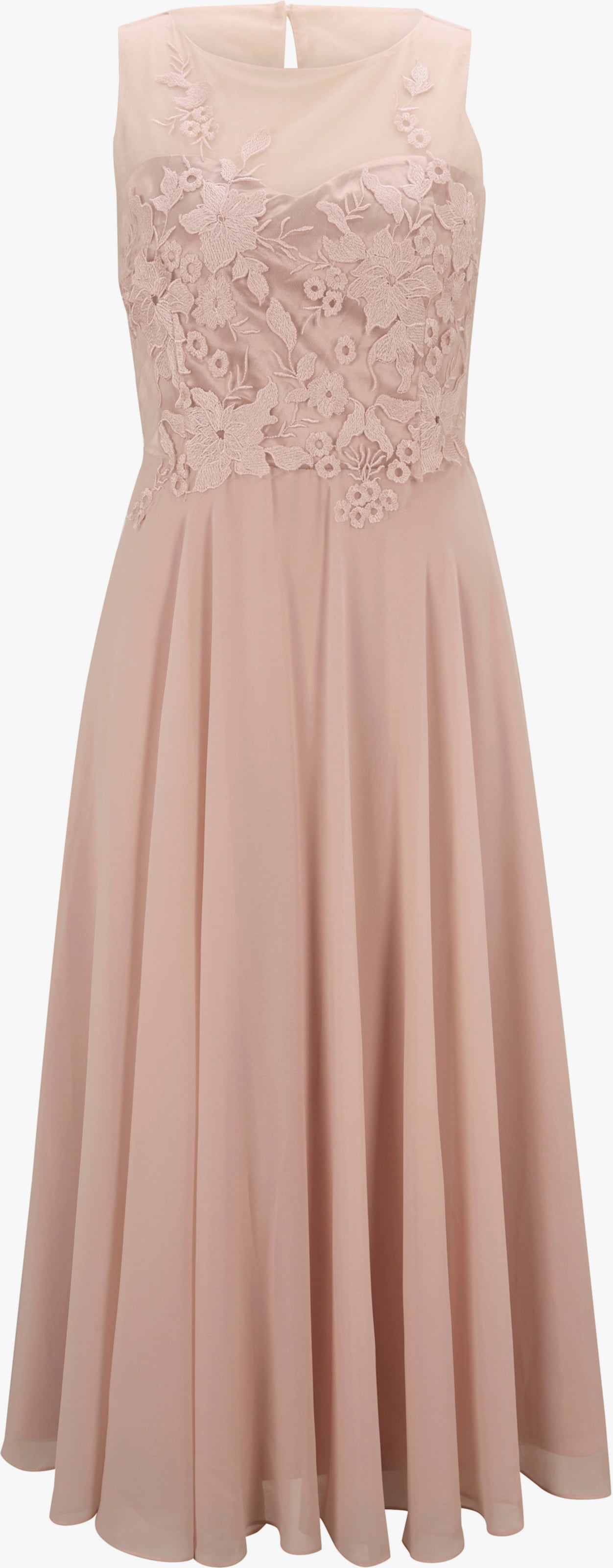 heine Cocktailkleid mit Blütenstickerei, ärmellos - puder