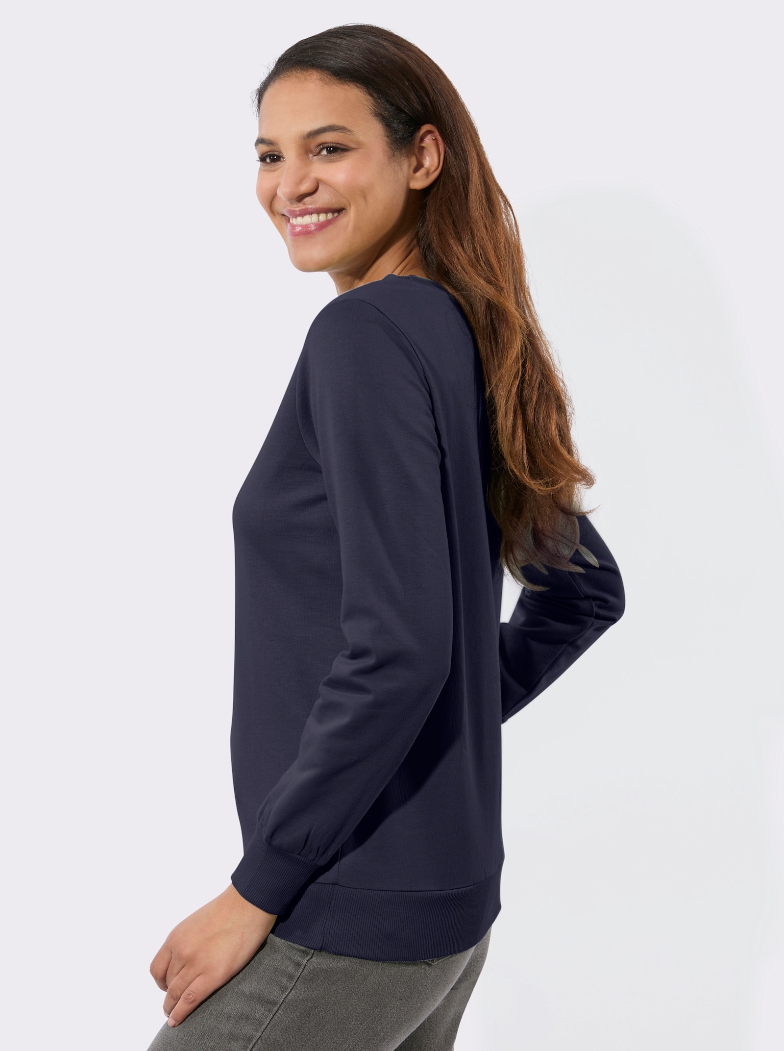 Sweatshirt mit Ripp-Abschlüssen - marine