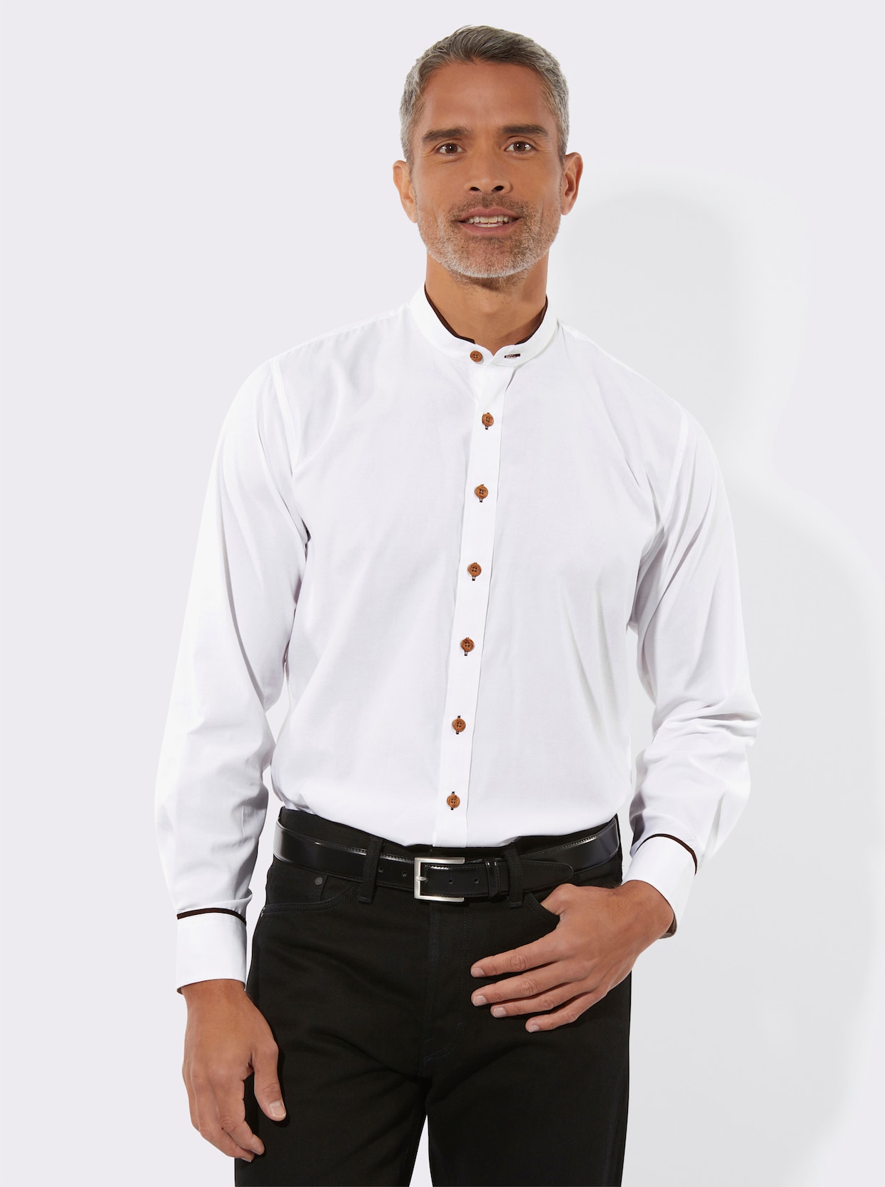 Overhemd met lange mouwen en contrastpaspels - wit