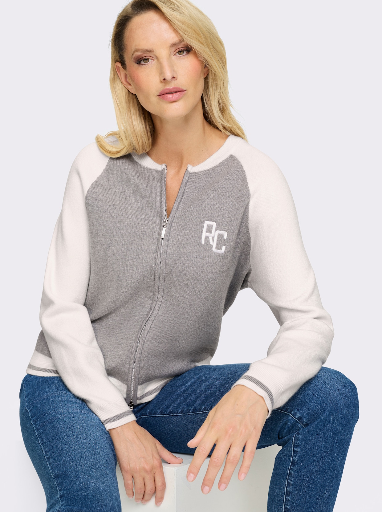 heine Feinstrickjacke - steingrau-ecru-meliert