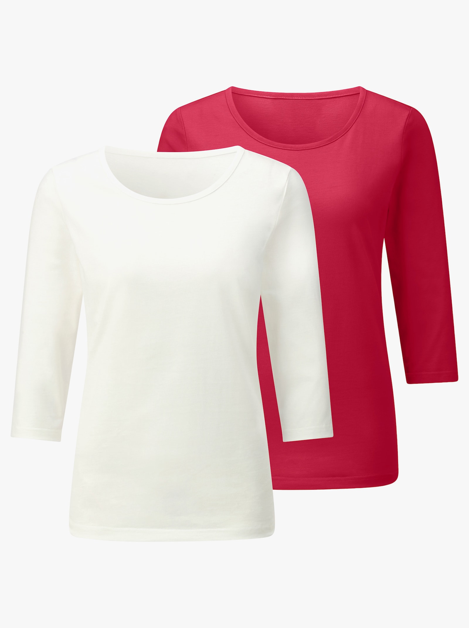 Tričko s 3/4 rukávem v balení po 2 kusech - červená + ecru