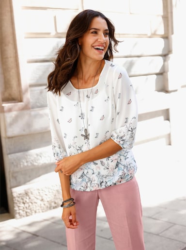 Druckbluse - ecru-bleu-bedruckt