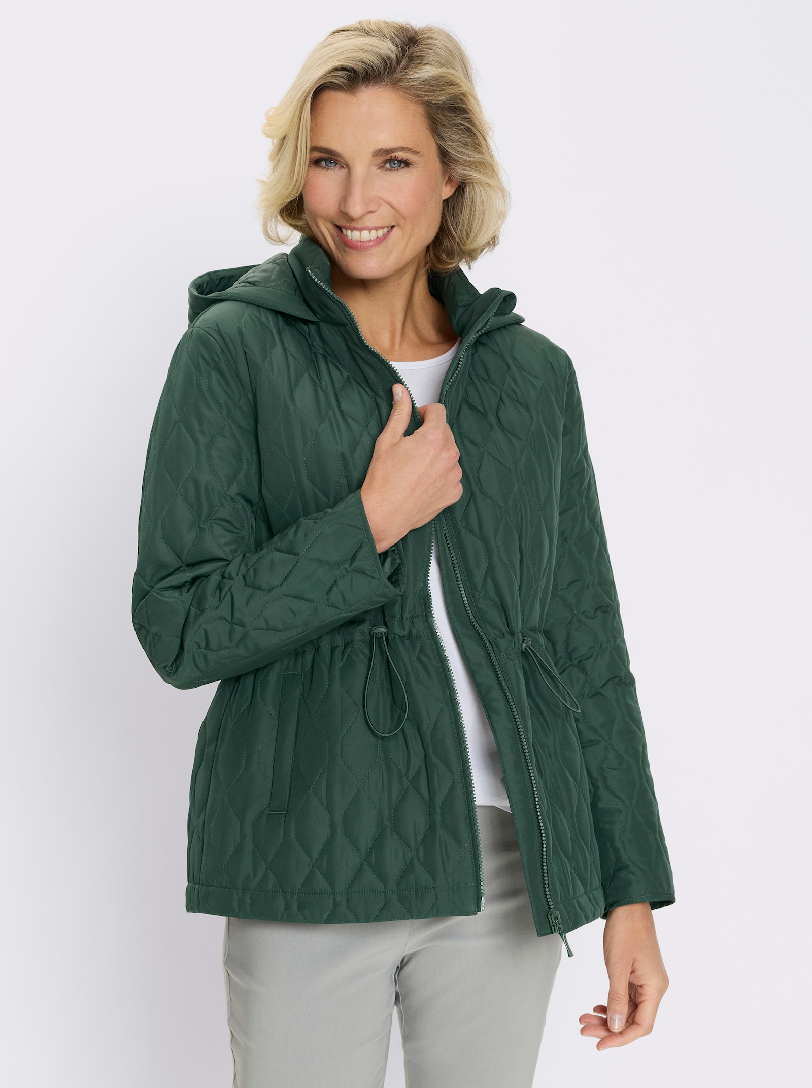 Steppjacke mit verstellbarem Tunnelzug in der Taille - moos