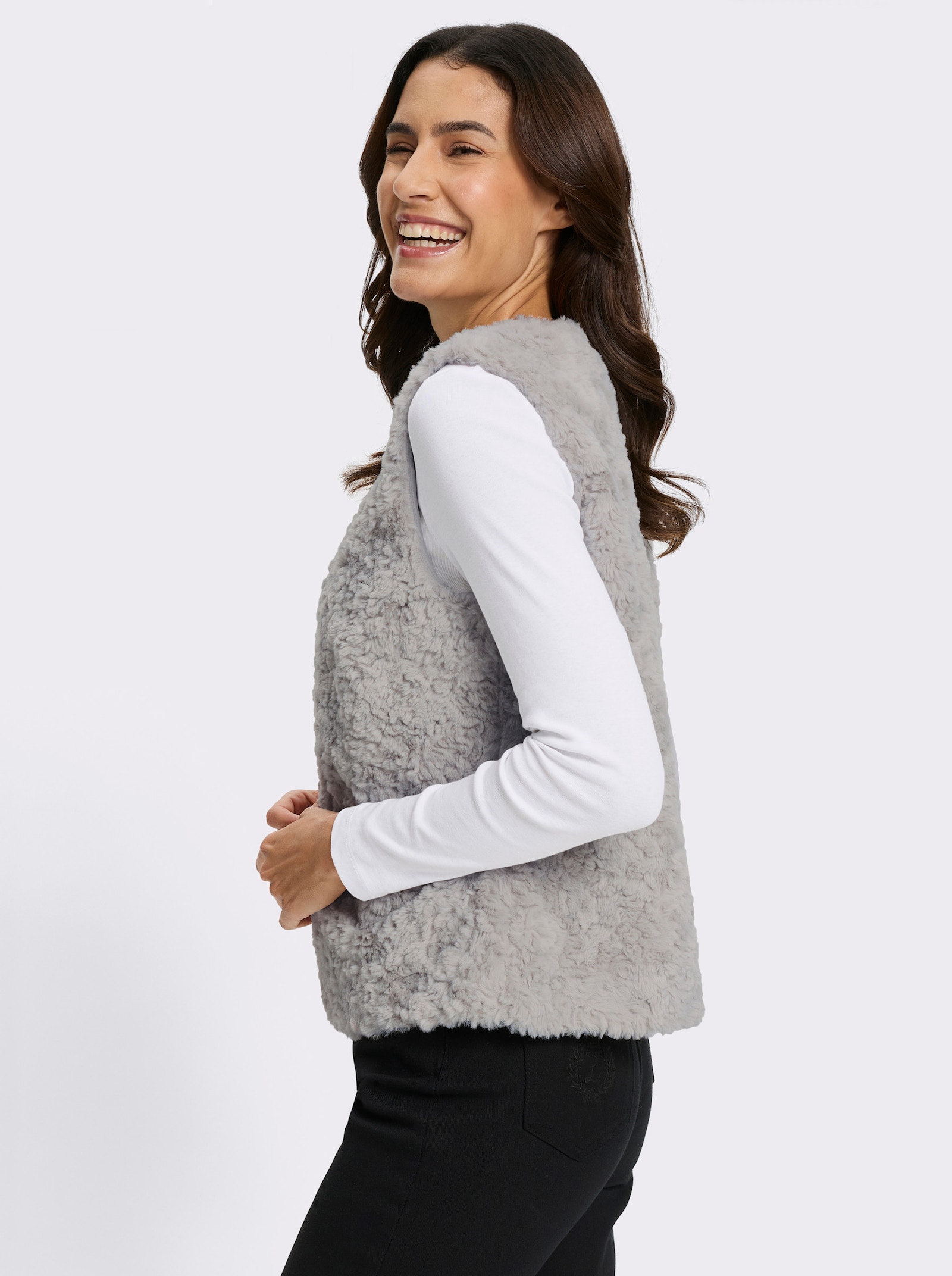 Fellimitatweste mit Hakenverschluss - hellgrau