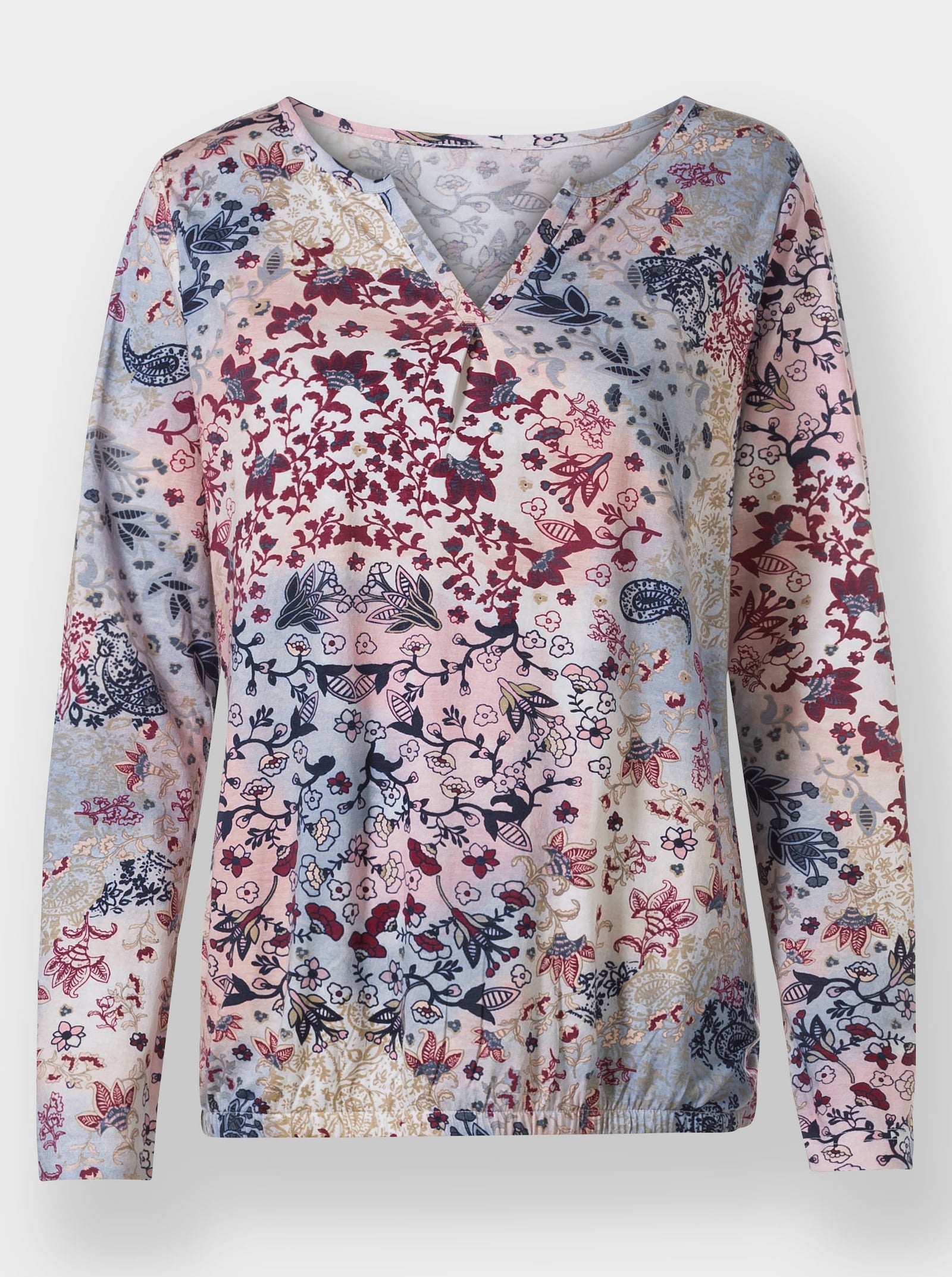 Print-Shirt mit elastischem Bund - rauchblau-rosenquarz-bedruckt