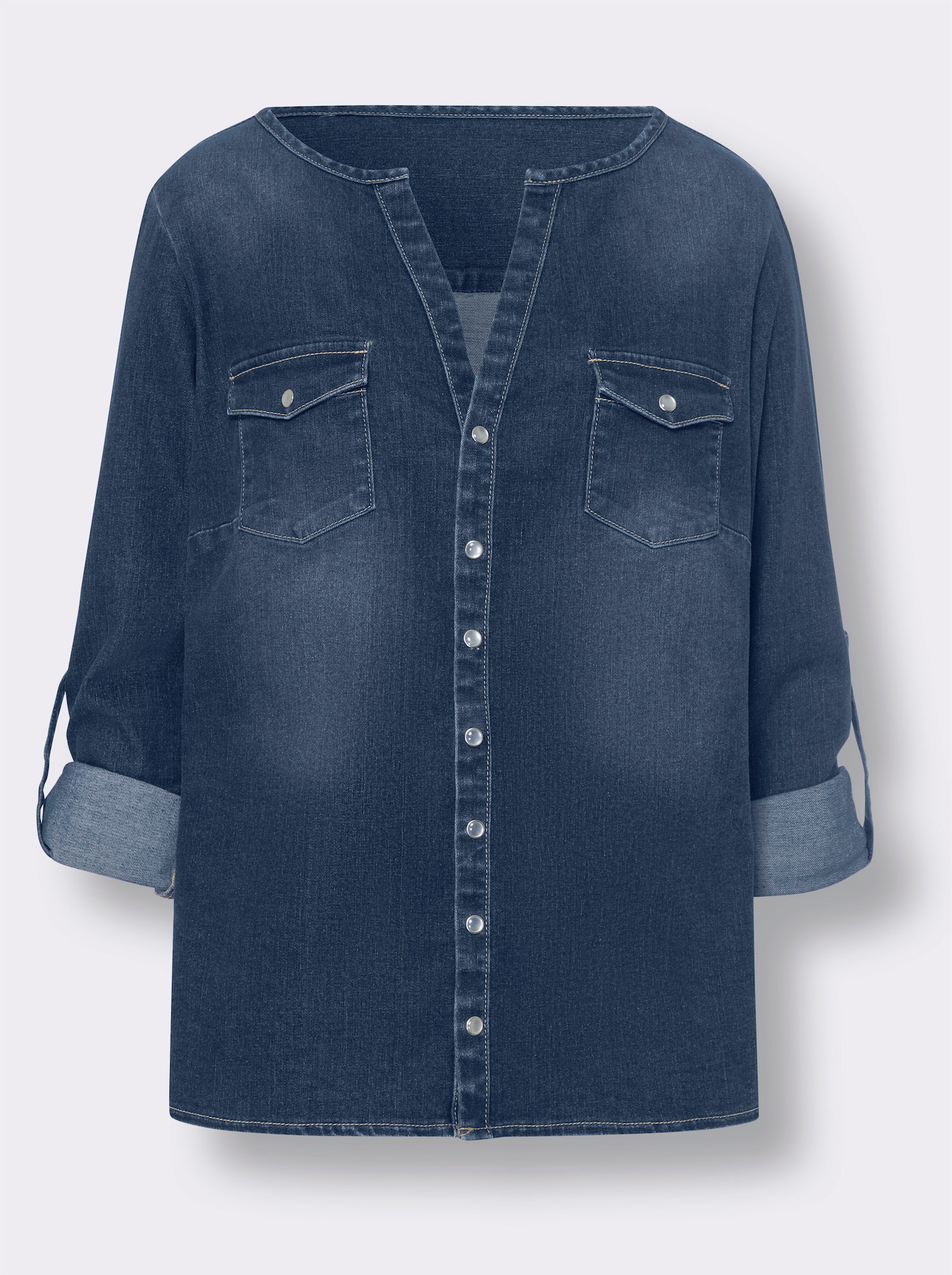 heine Jeansbluse mit Druckknöpfen - blue-stone-washed
