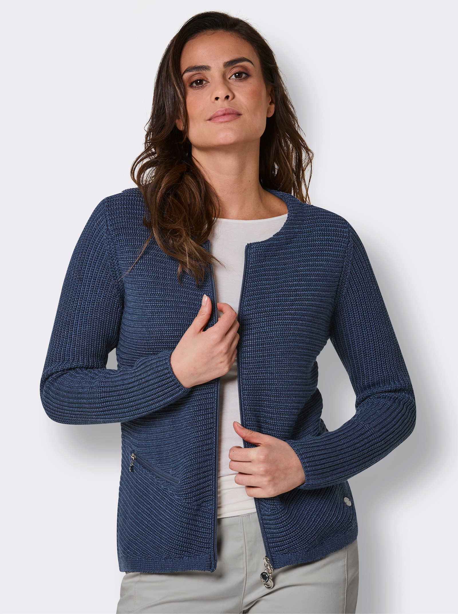 CREATION L PREMIUM Strickjacke mit Lyocell-Anteil - jeansblau-meliert