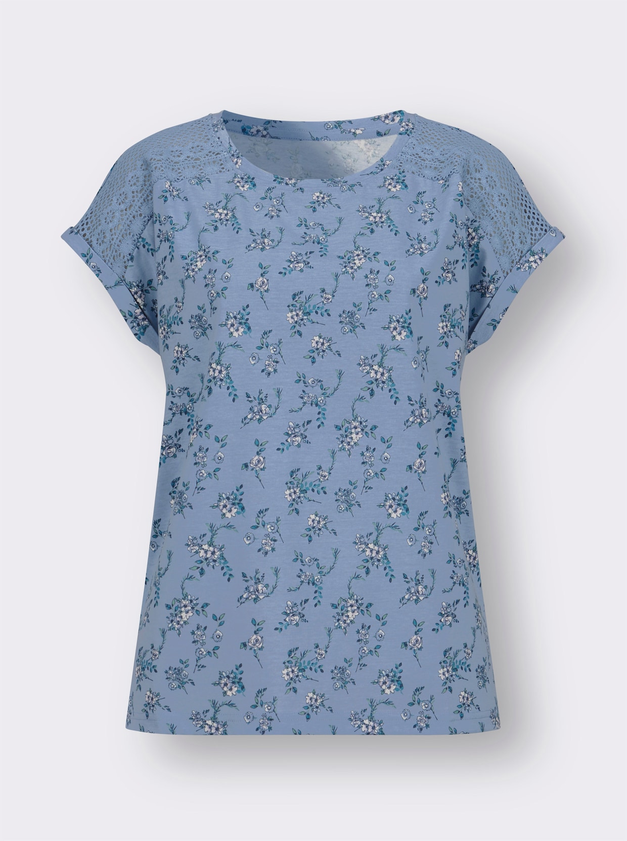 Shirt met ronde hals - bleu/jade bedrukt