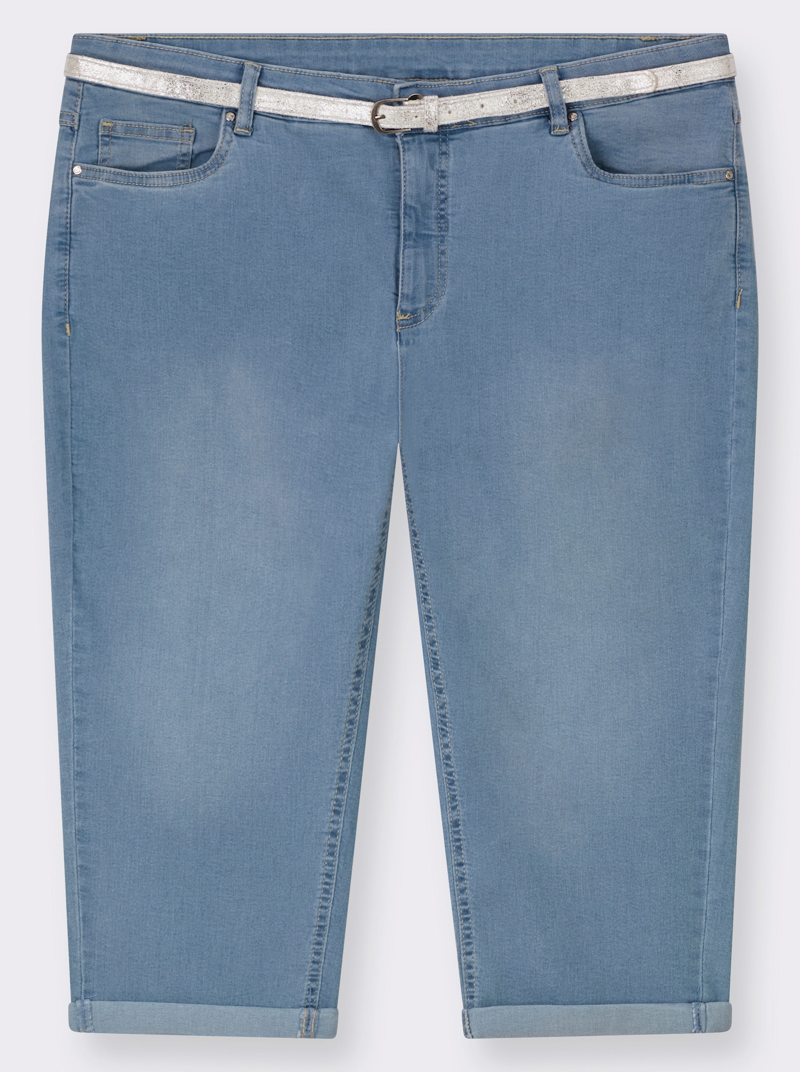  Caprijeans inklusive Gürtel - blue-bleached