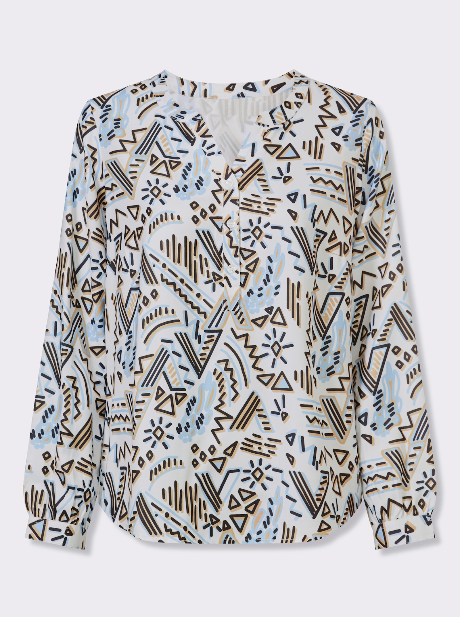 heine Satinbluse - weiss-eisblau-bedruckt