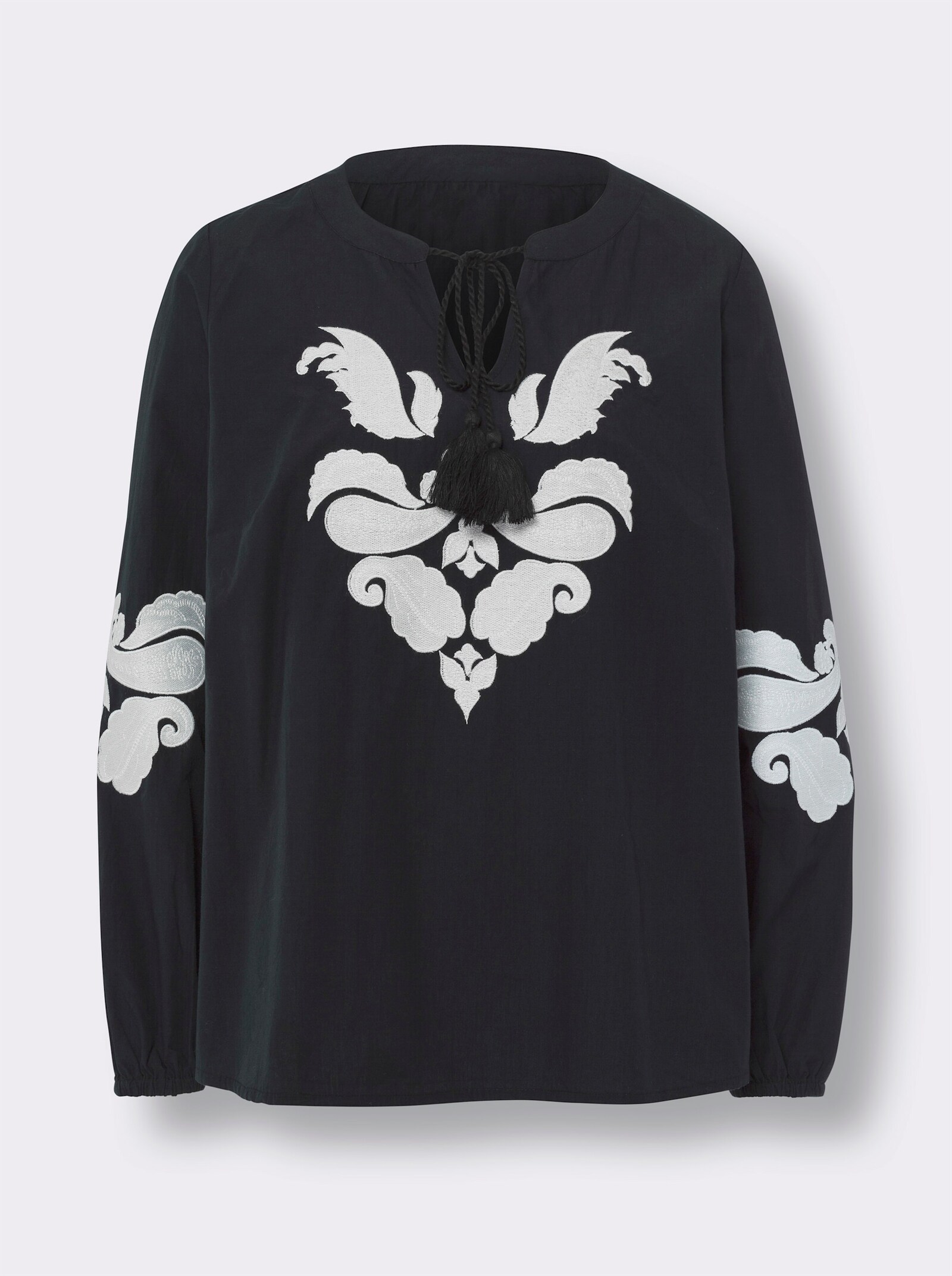 heine Schlupf-Bluse mit Ornament-Applikation - schwarz-weiß