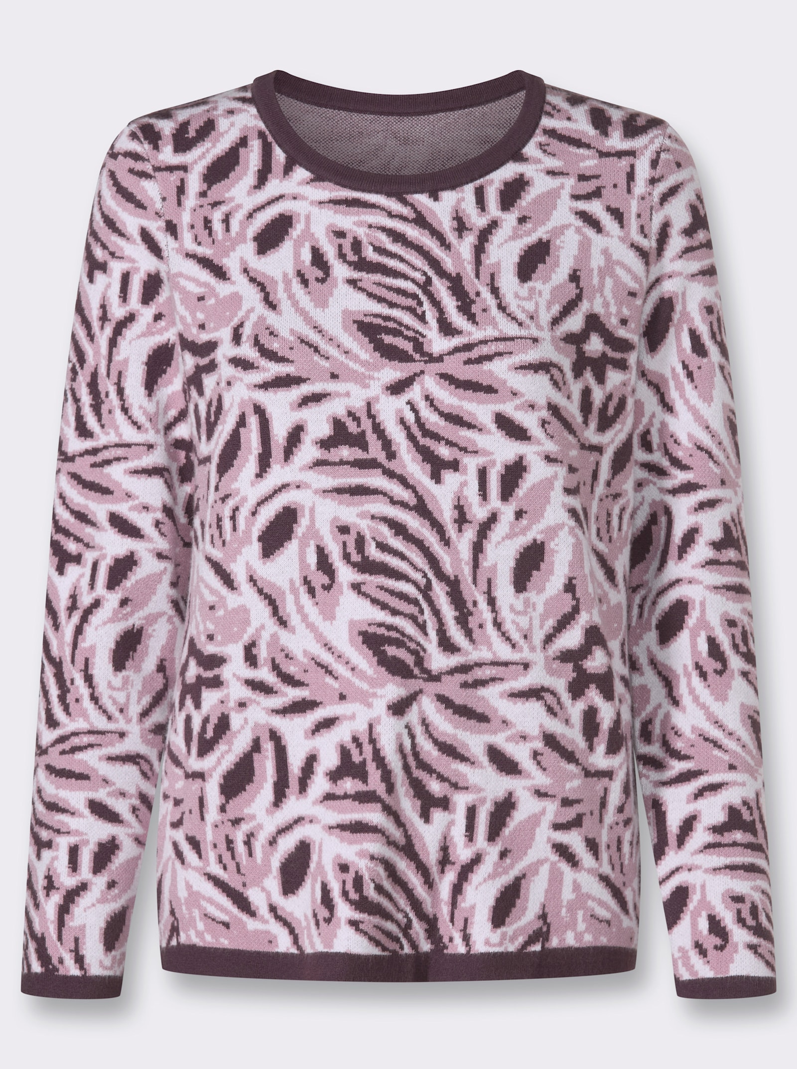 Jacquard-Pullover mit floralem Muster - aubergine-ecru-gemustert