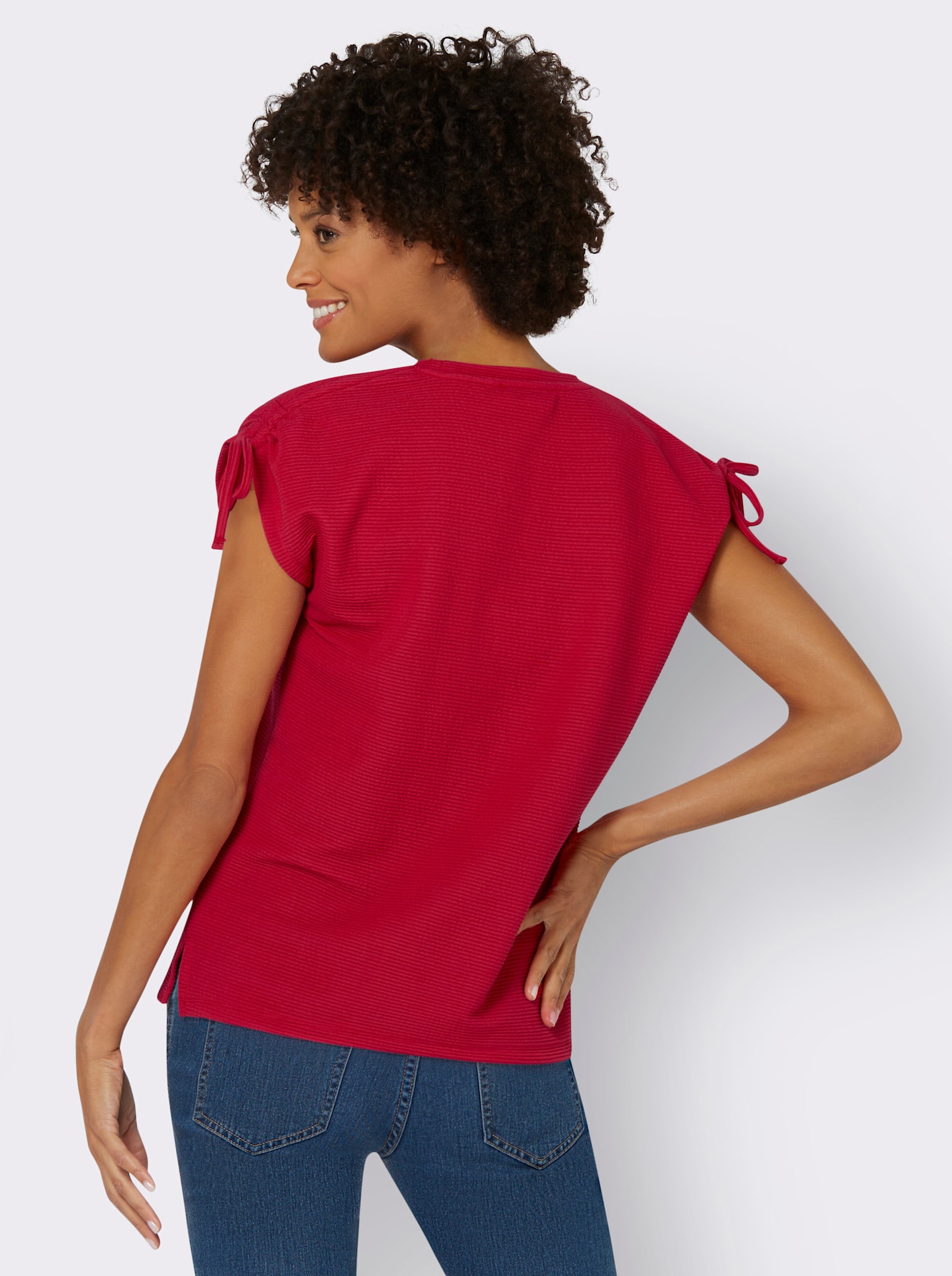 Shirt met ronde hals en rimpelbare schouders - rood
