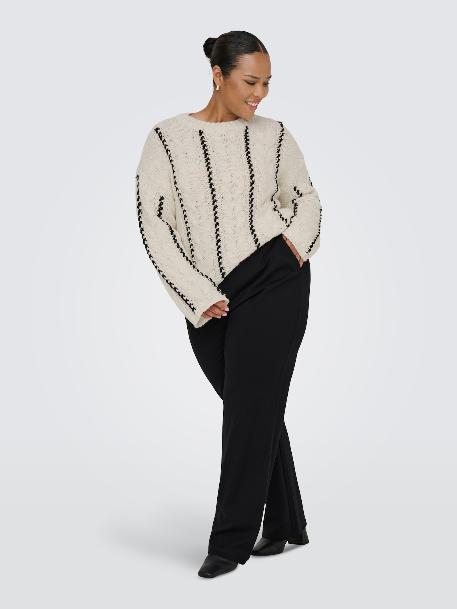 ONLY CARMAKOMA Rundhalspullover - birch detail:melange/black