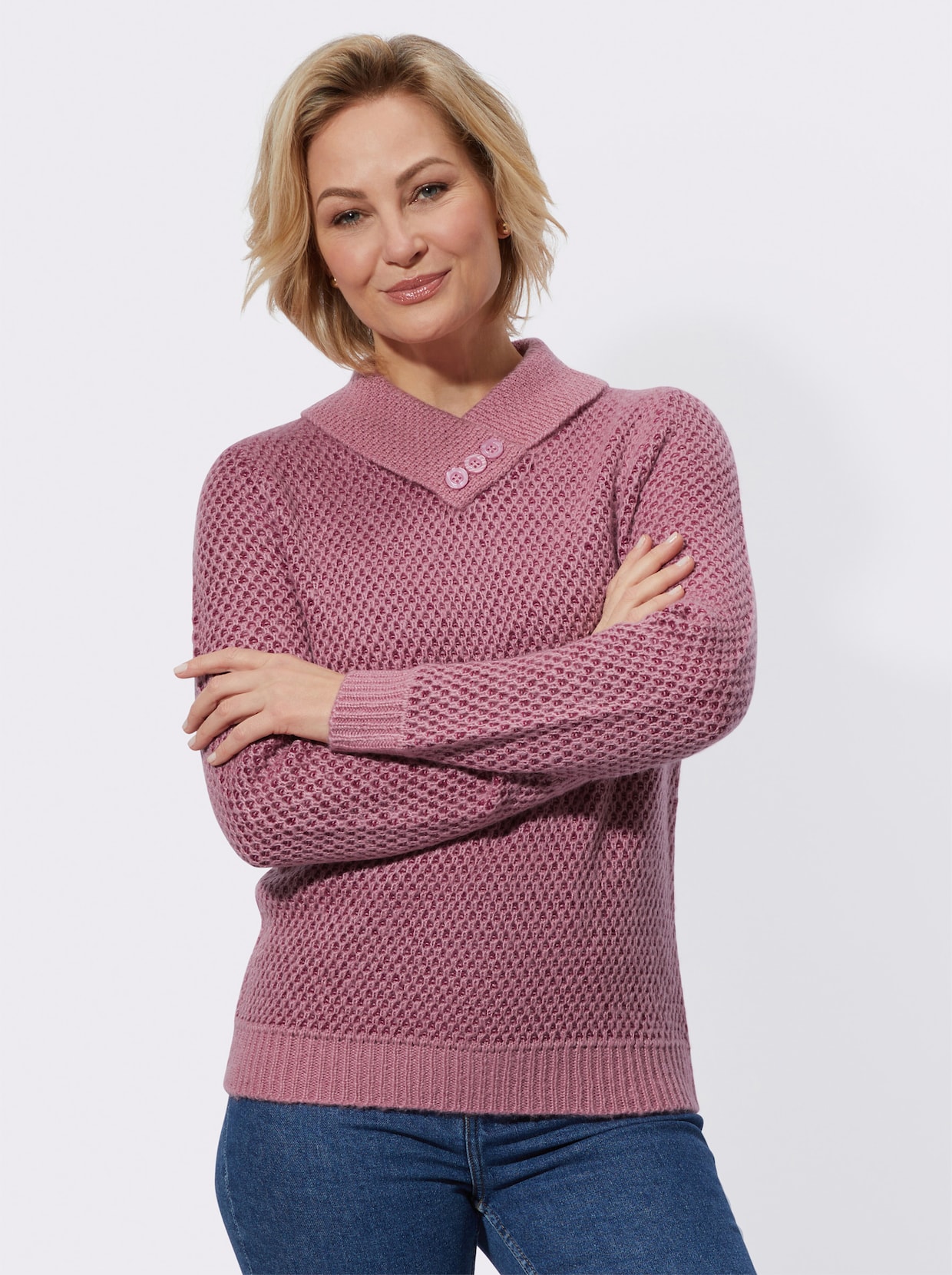 Pullover met sjaalkraag - oudroze gemêleerd