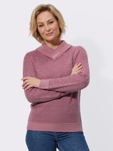 Schalkragenpullover mit Zierknöpfen - altrosa-meliert