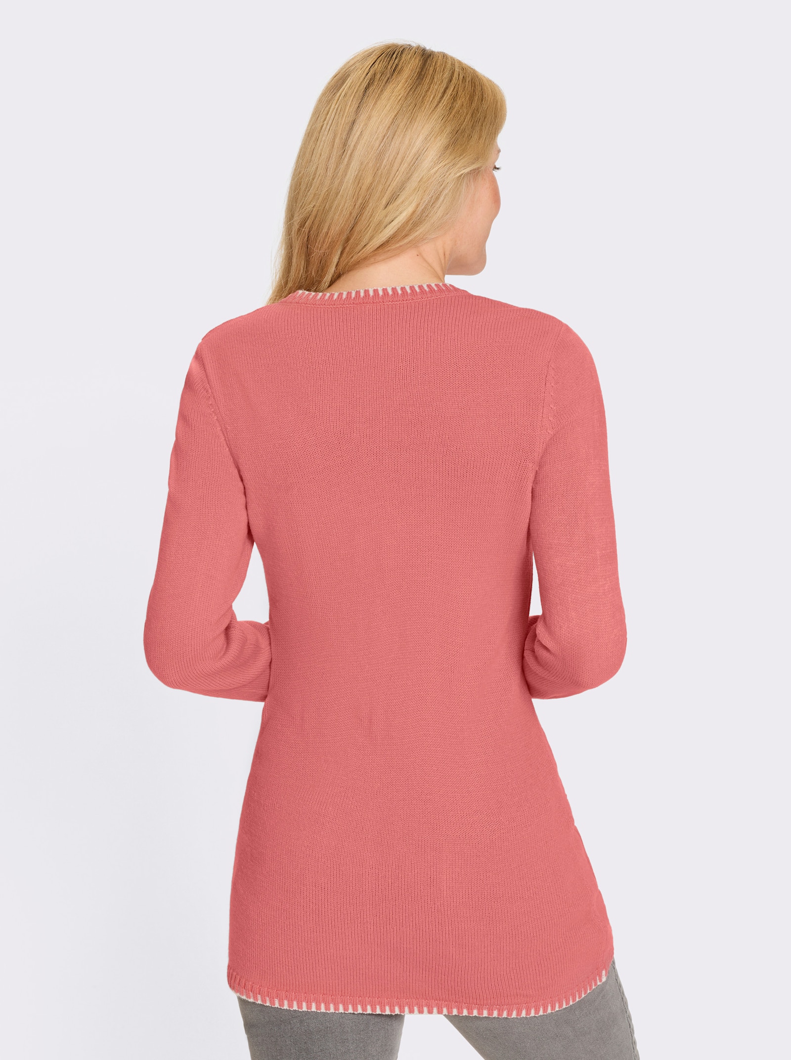 Lång tröja Kontrastfärgade, ribbade kanter - flamingo