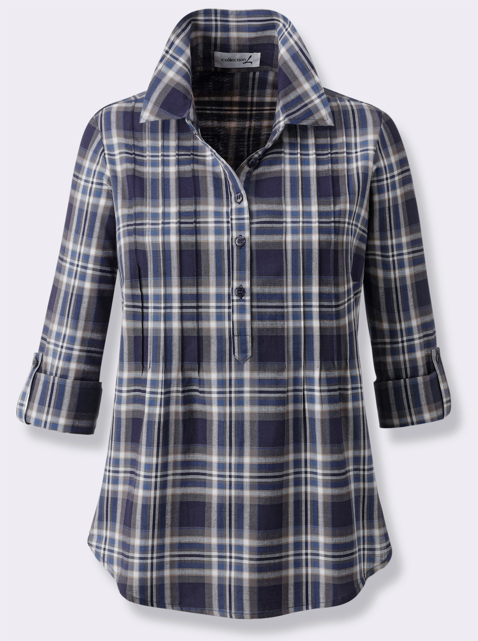 Comfortblouse met geweven ruitpatroon - marine/ecru geruit