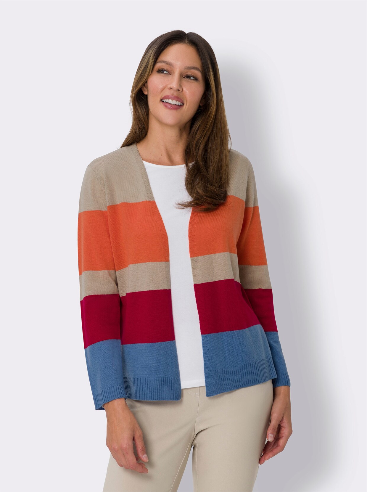 Cardigan - beige/oranje gestreept