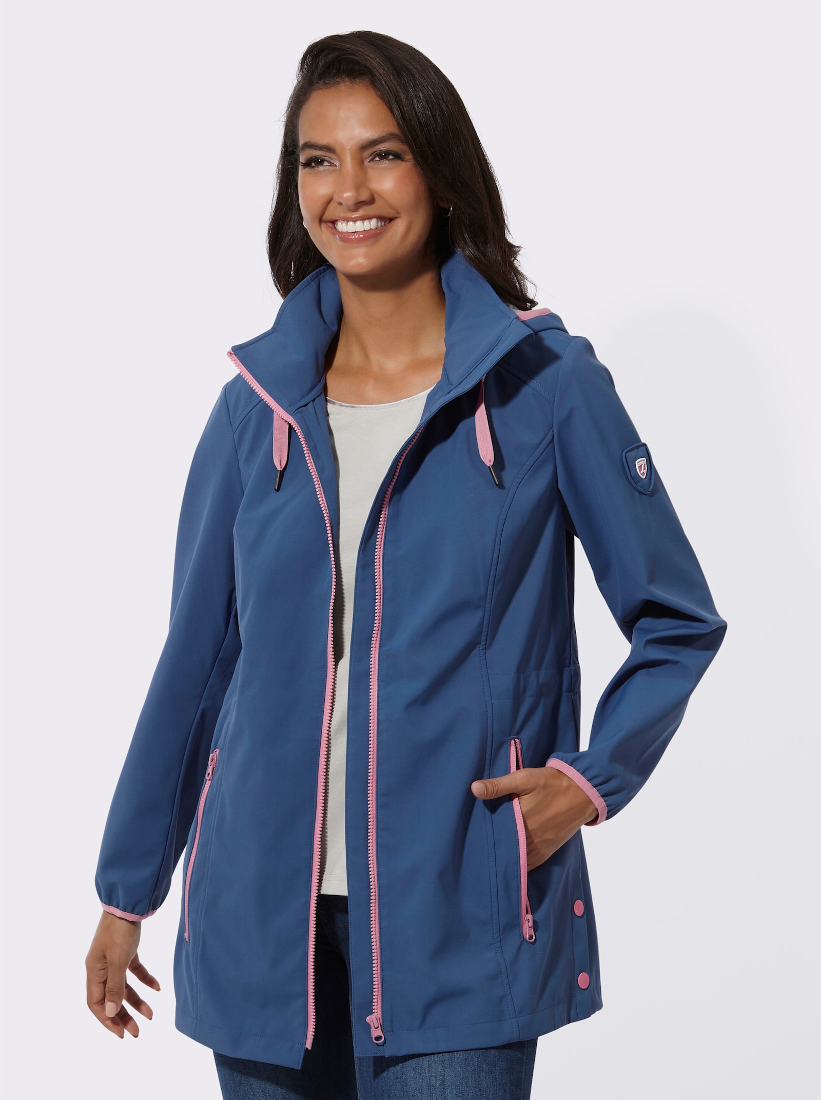 Softshelljacke mit abnehmbarer Kapuze - jeansblau