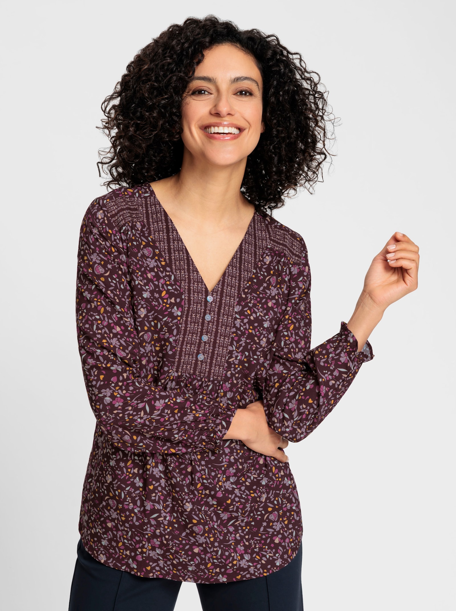 Tunika, kvetový vzor - Burgundsko-hnedofialová potlač