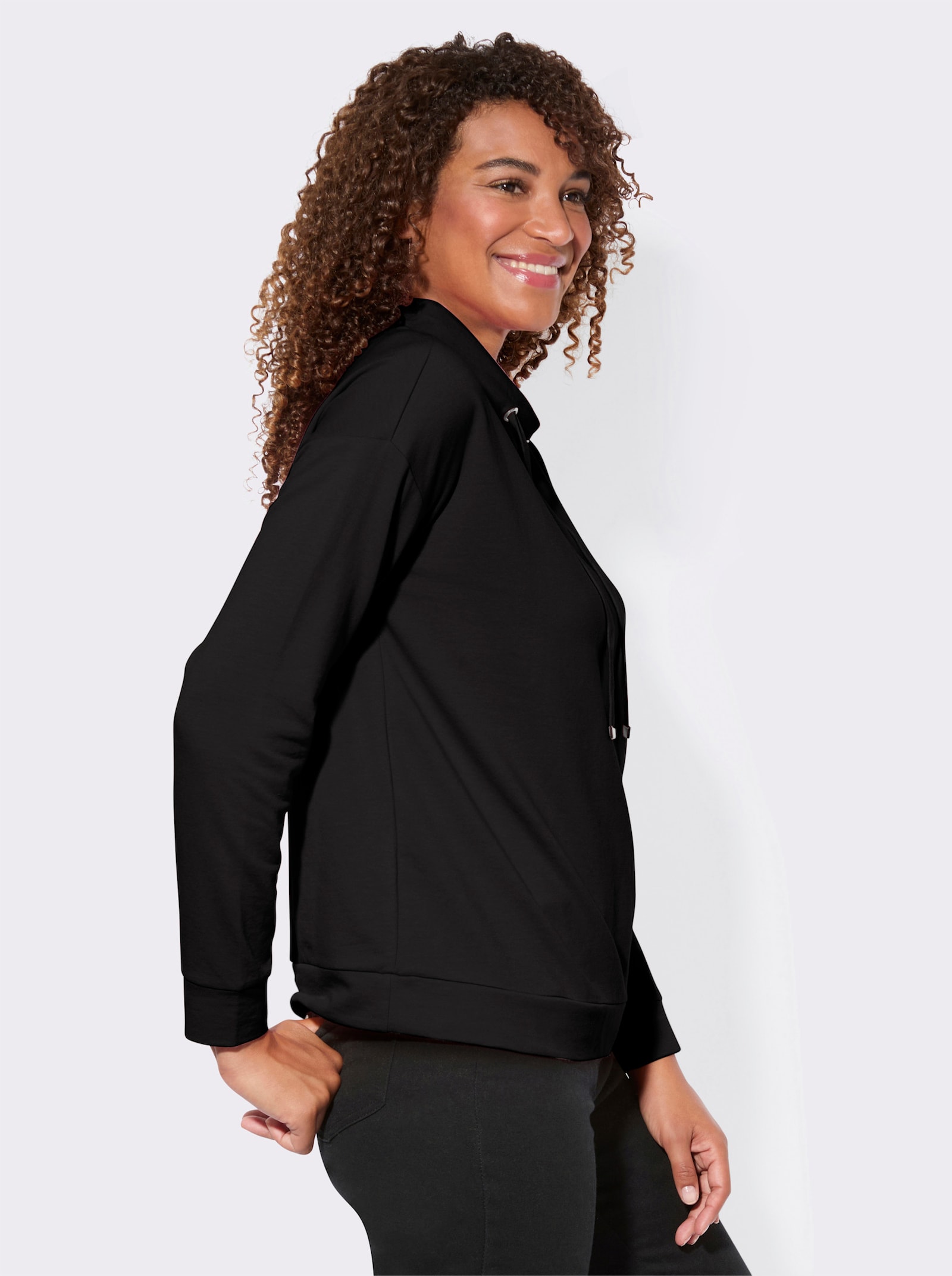 Sweatshirt mit Kordelzug - schwarz