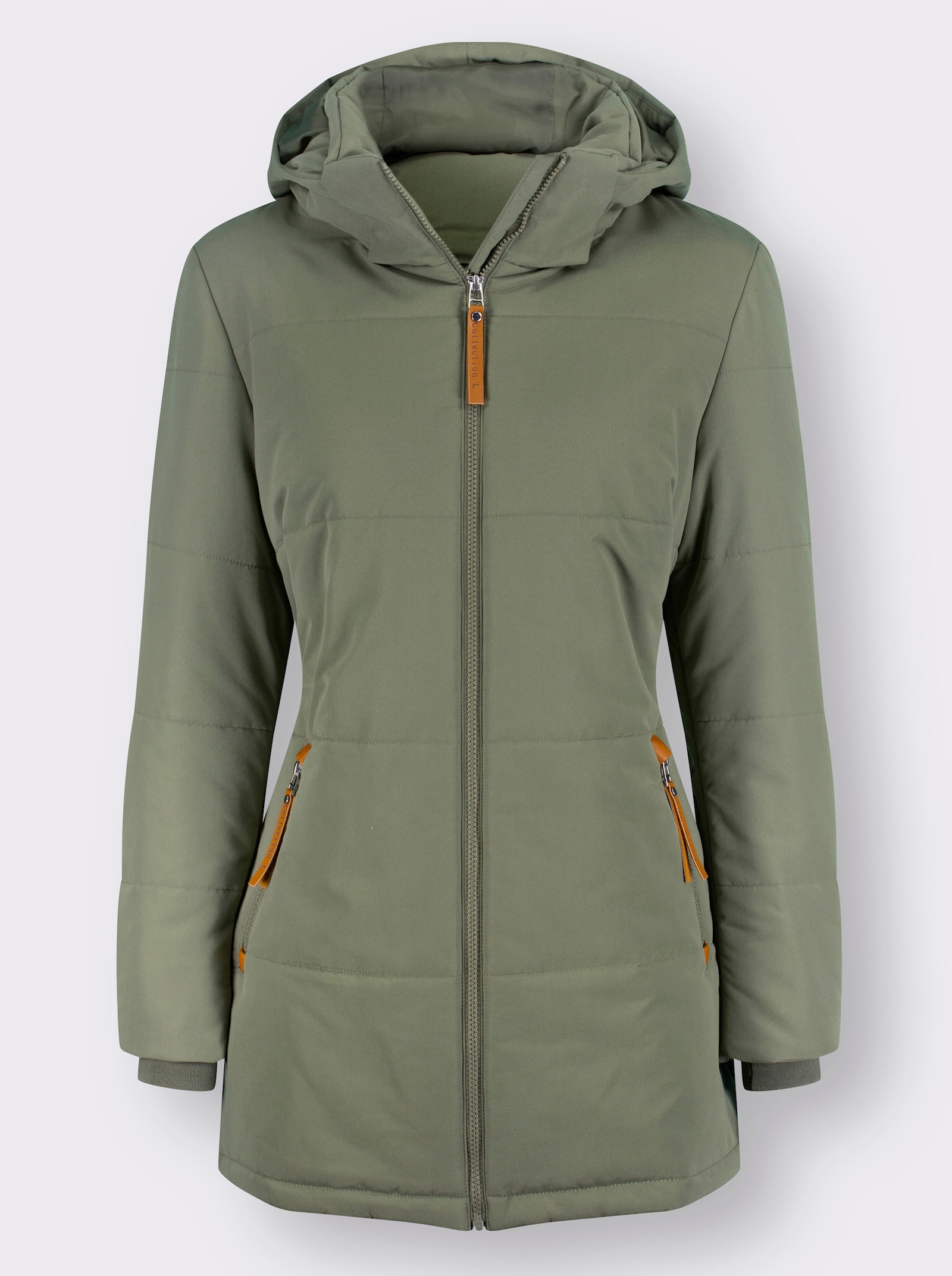 Outdoorjacke mit abnehmbarer Kapuze und Jersey-Bündchen - khaki