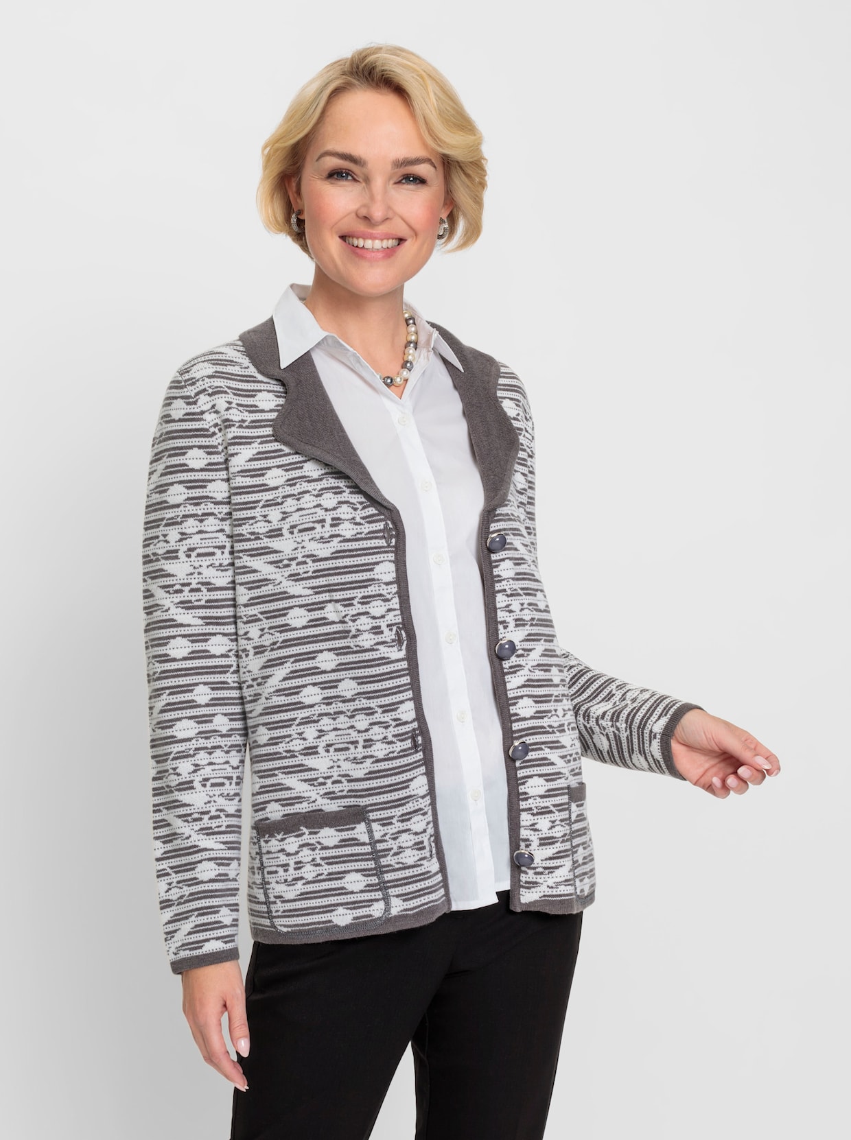 Jacquardvest - antraciet/ecru gedessineerd