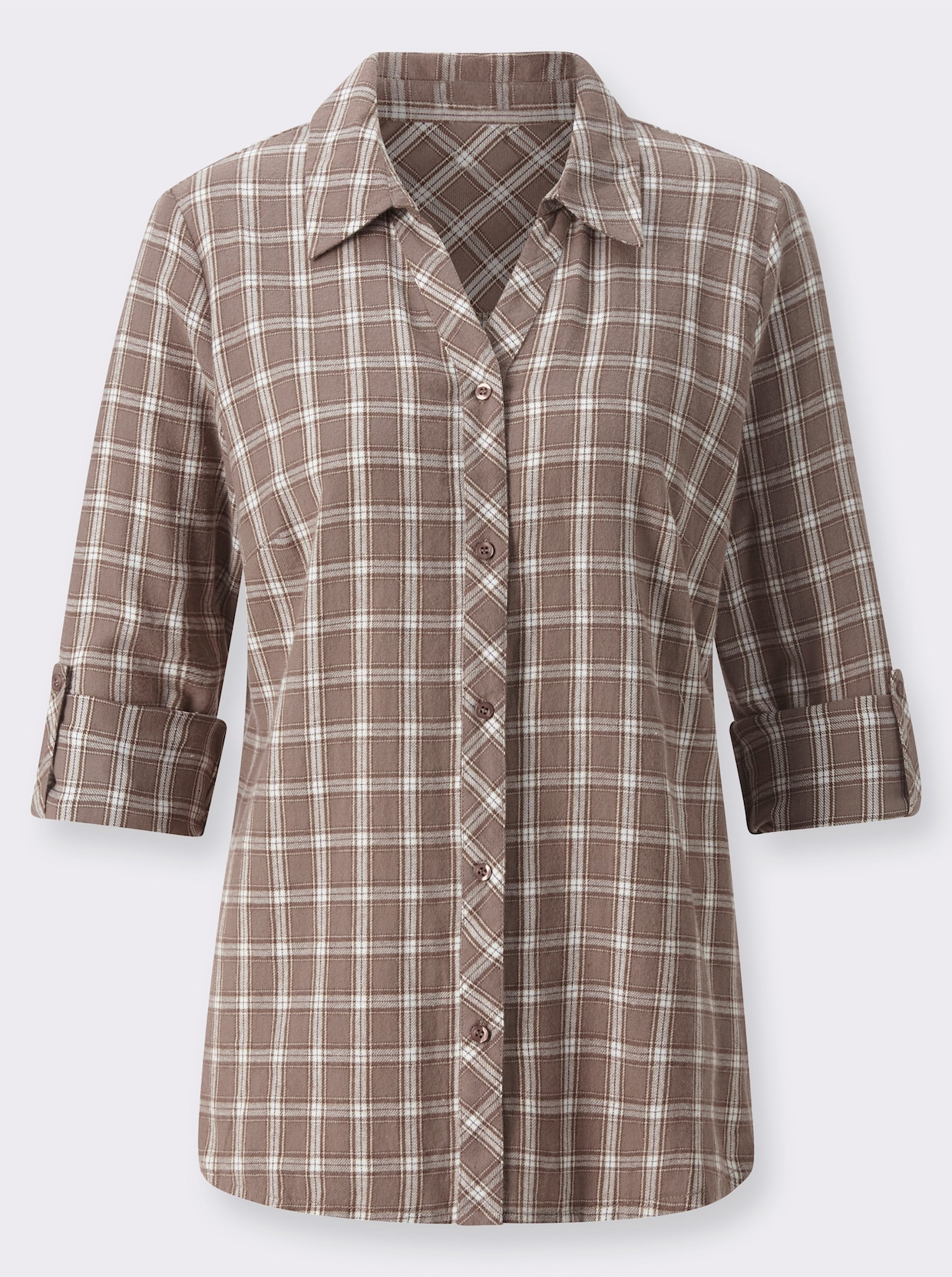 Flanellen blouse - donkertaupe/zand geruit