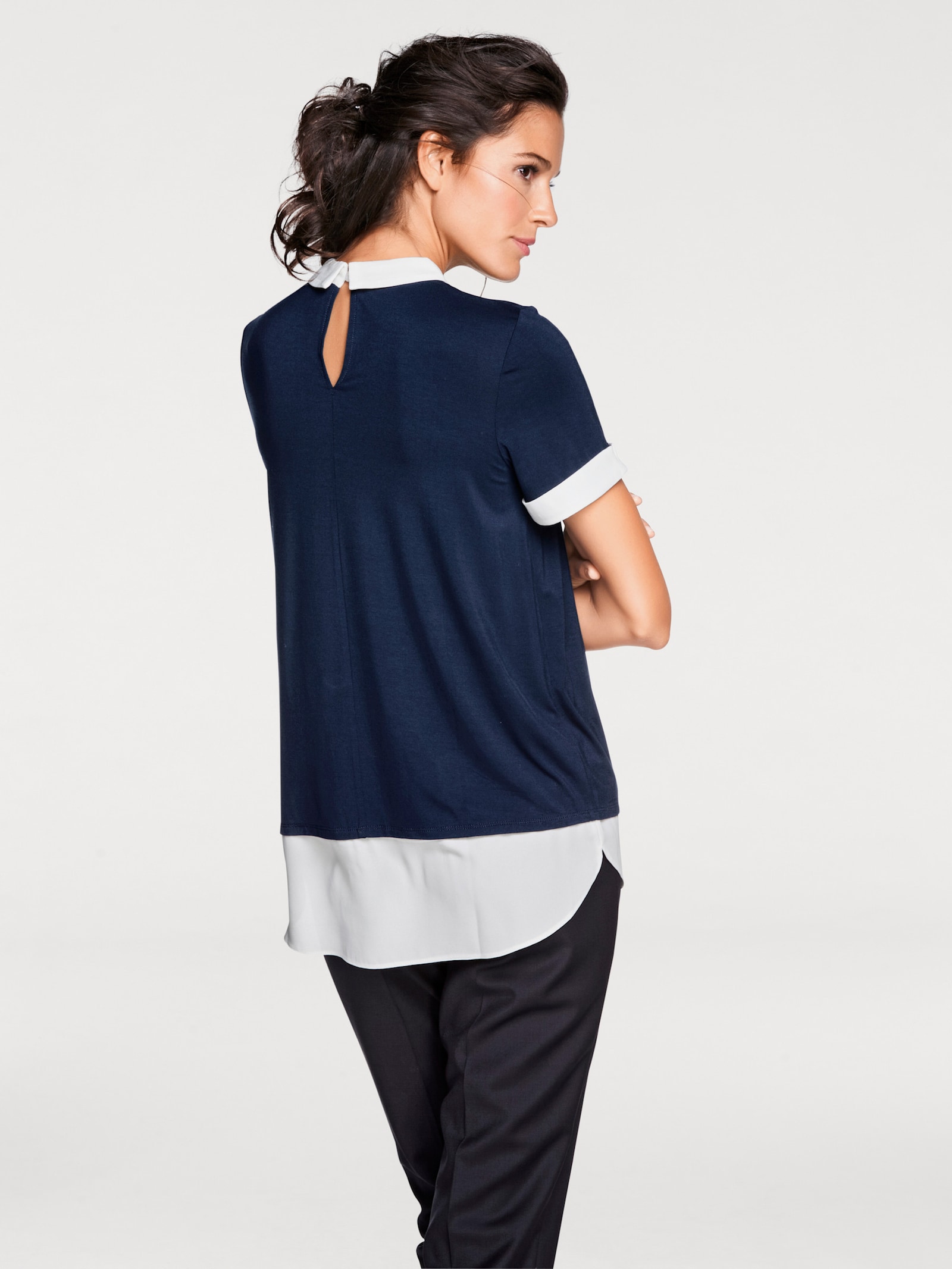 heine 2-in-1-Shirt mit Chiffon-Einsätzen - marine