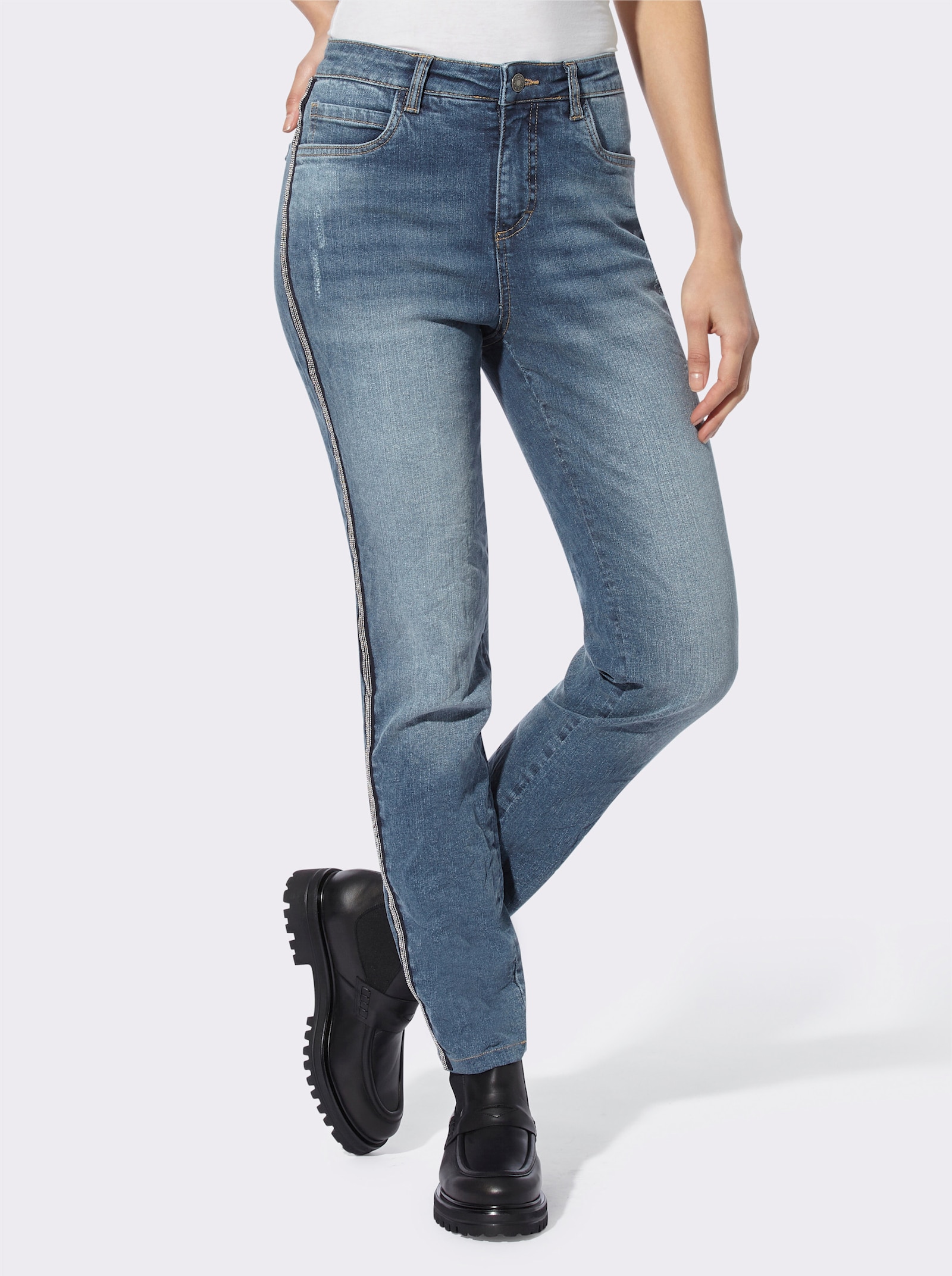 heine Jeans mit Galonstreifen - blue-stone-washed