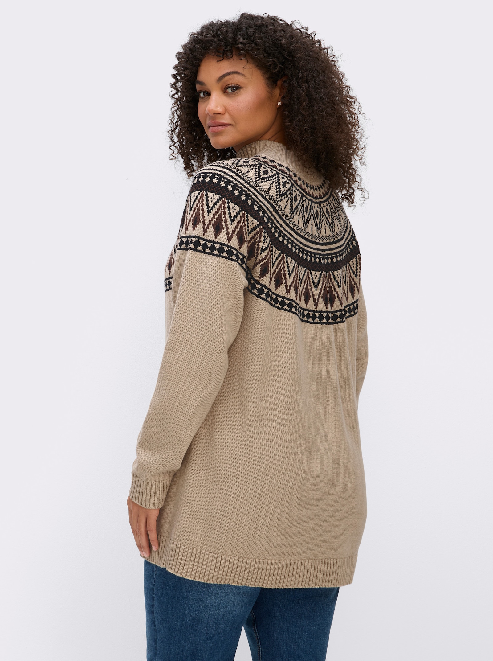 sheego Jacquardpullover im Norweger-Stil - beige-schoko-gemustert